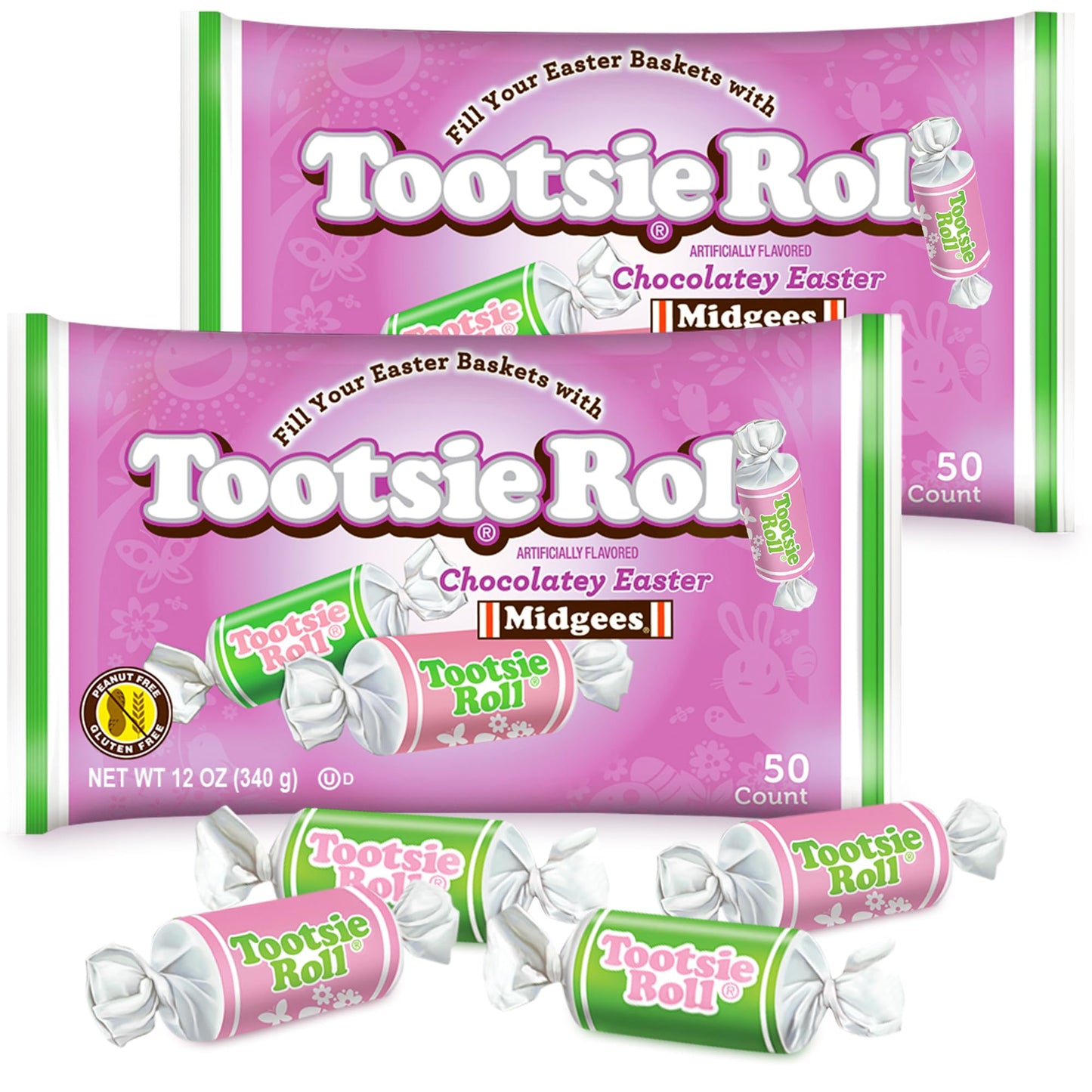 Tootsie Rolls Easter Midgees Chocolatey Chewy Candy 100 Pcs - Individually Wrapped Bulk Treats For Egg Fillers, Basket Stuffers,