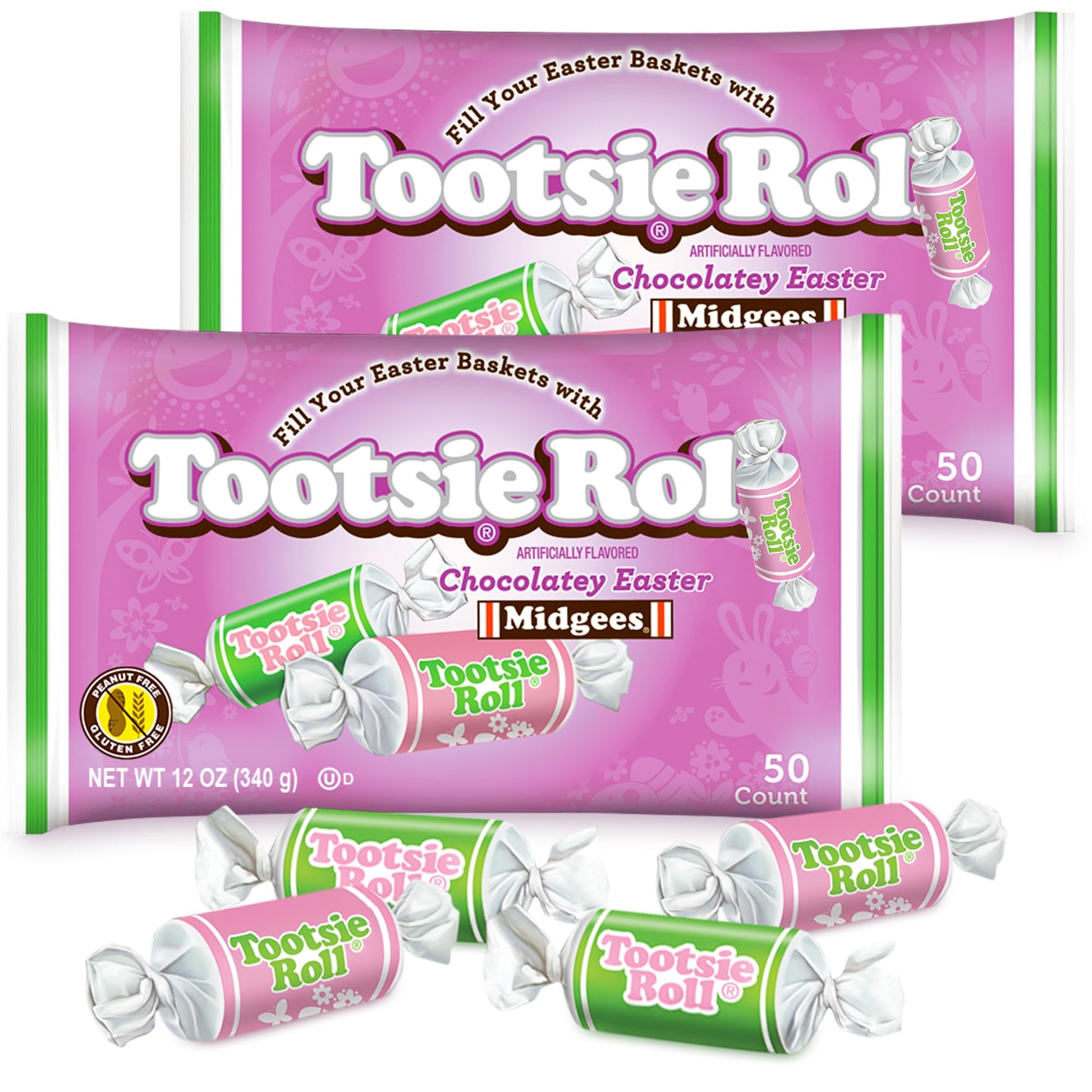 Tootsie Rolls Easter Midgees Chocolatey Chewy Candy 100 Pcs - Individually Wrapped Bulk Treats For Egg Fillers, Basket Stuffers,