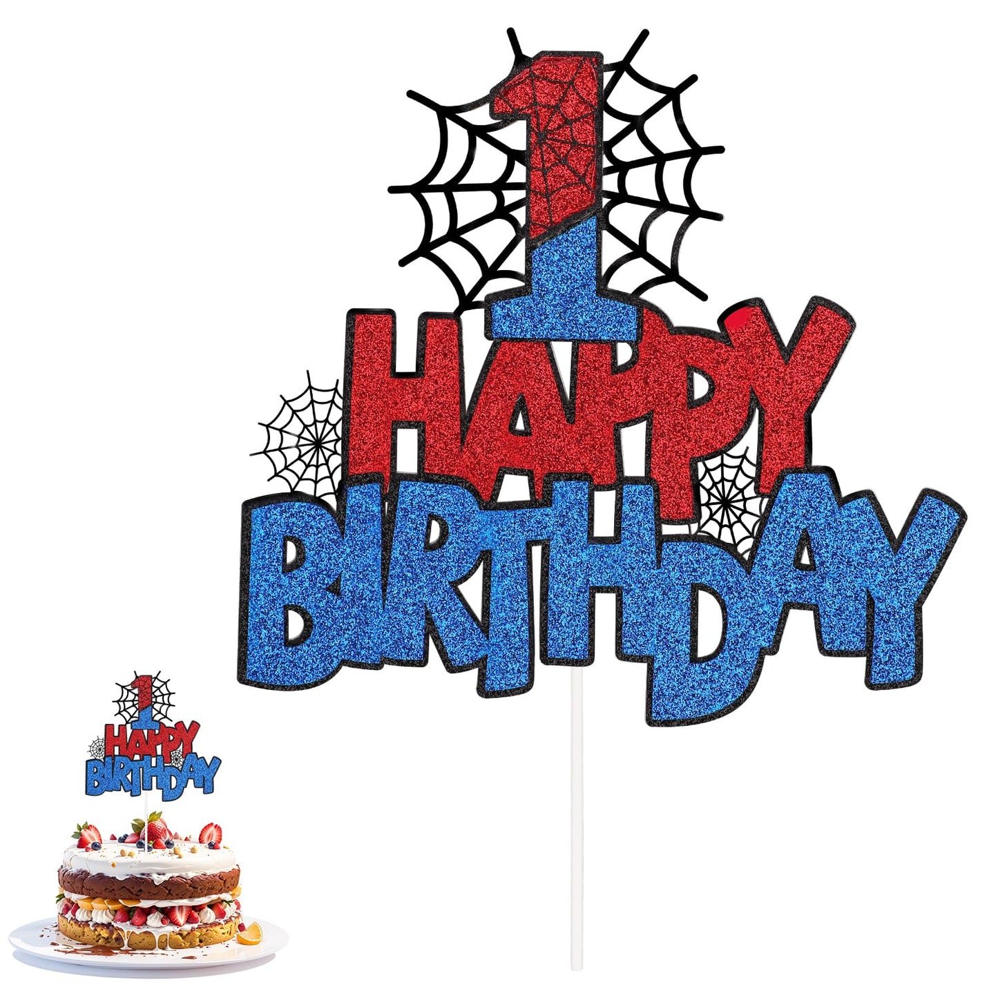 XIHIRCD Spider Birthday Cake Topper - Double-Sided Decorations for Boys & Girls - Model 049
