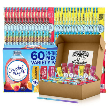 Broheemium Crystal Light Variety Pack - 60 Sugar-Free Drink Mix Packets, Lemonade, Fruit Punch, Raspberry, Strawberry Flavors