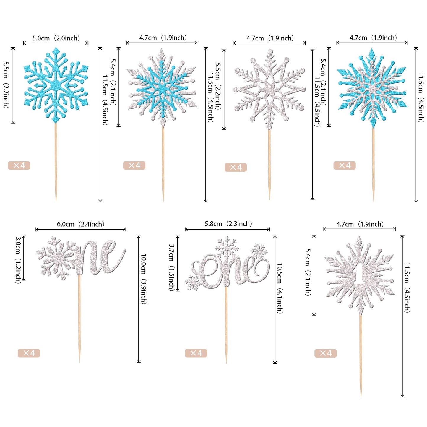 28 Pcs One Snowflake Cupcake Toppers Glitter Winter Snowflake 1St Birthday Cupcake Picks First Birthday Snowflake Cake Decoratio