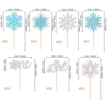 28 Pcs One Snowflake Cupcake Toppers Glitter Winter Snowflake 1St Birthday Cupcake Picks First Birthday Snowflake Cake Decoratio