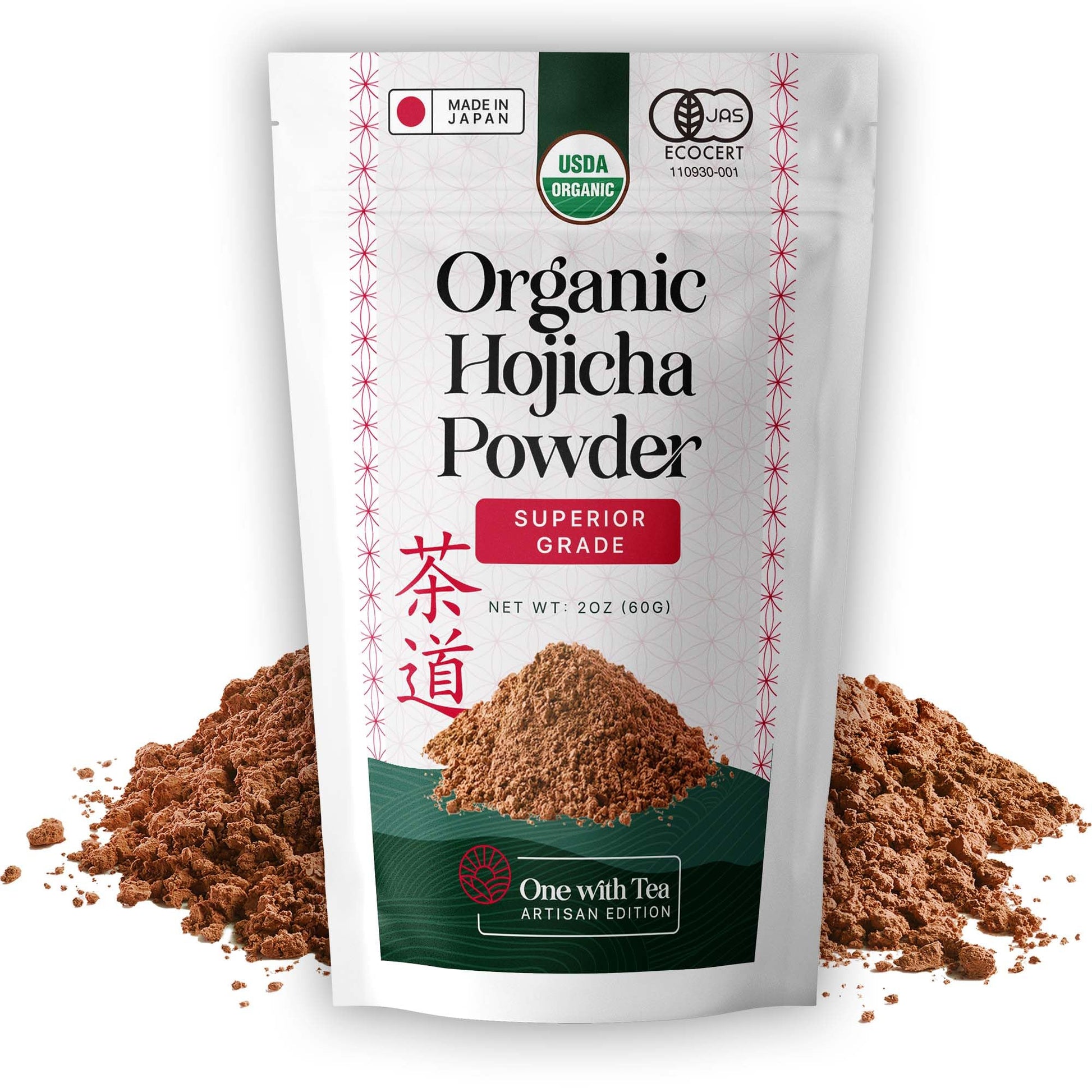 ONE WITH TEA Organic Hojicha Powder, Roasted Matcha Green Tea Powder from Japan, Hot or Iced, Made in Japan, Organic Hojicha 2 O
