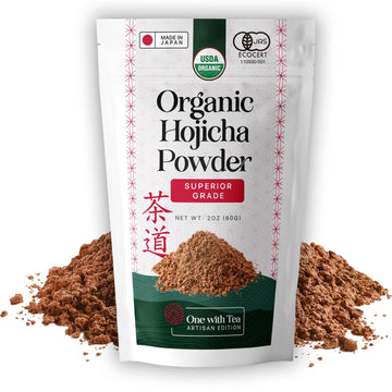 ONE WITH TEA Organic Hojicha Powder, Roasted Matcha Green Tea Powder from Japan, Hot or Iced, Made in Japan, Organic Hojicha 2 O