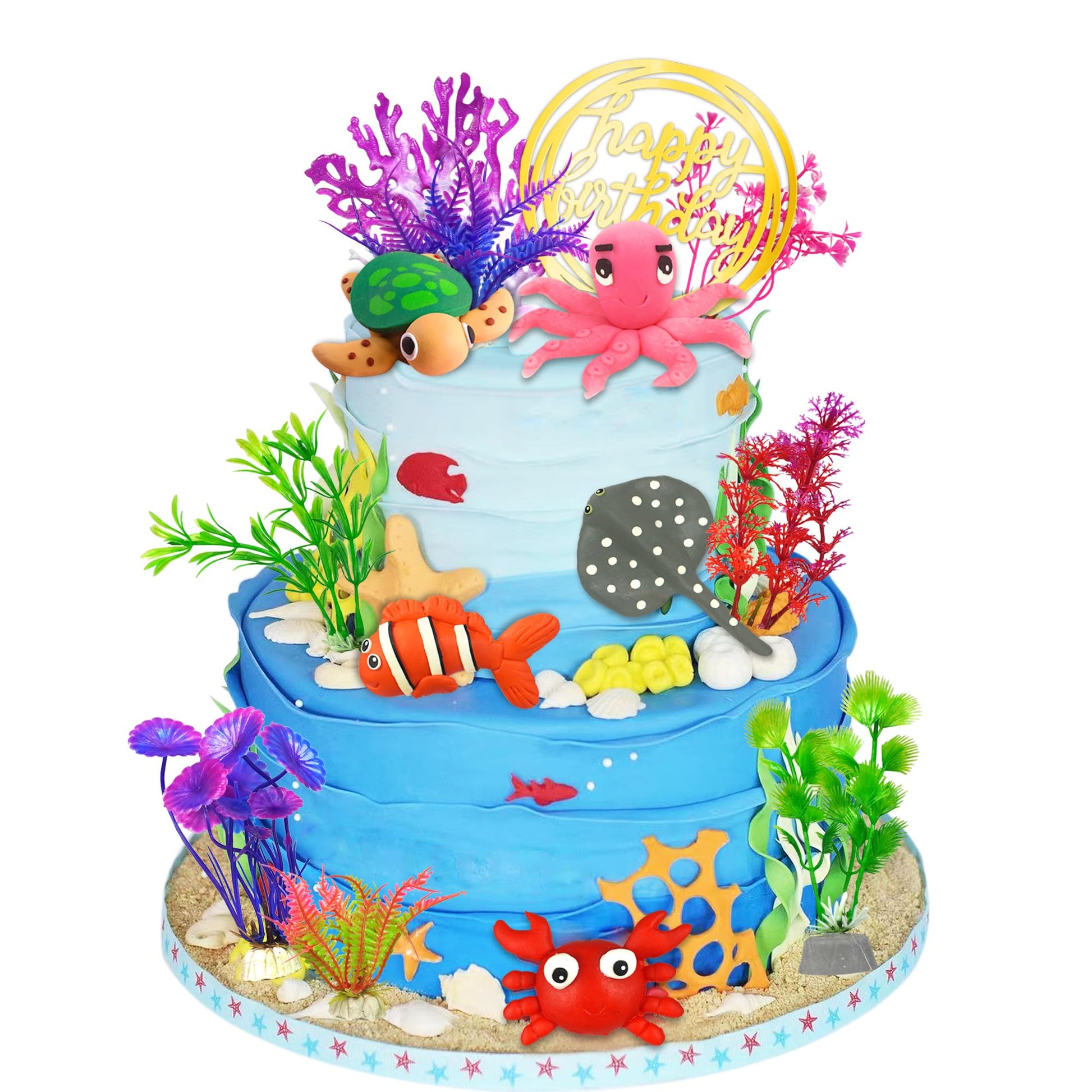 16 Pcs Sea Ocean Cake Toppers Under The Sea Ocean Animals Birthday Cake Decorations For Sea Ocean Theme Baby Shower Birthday Par