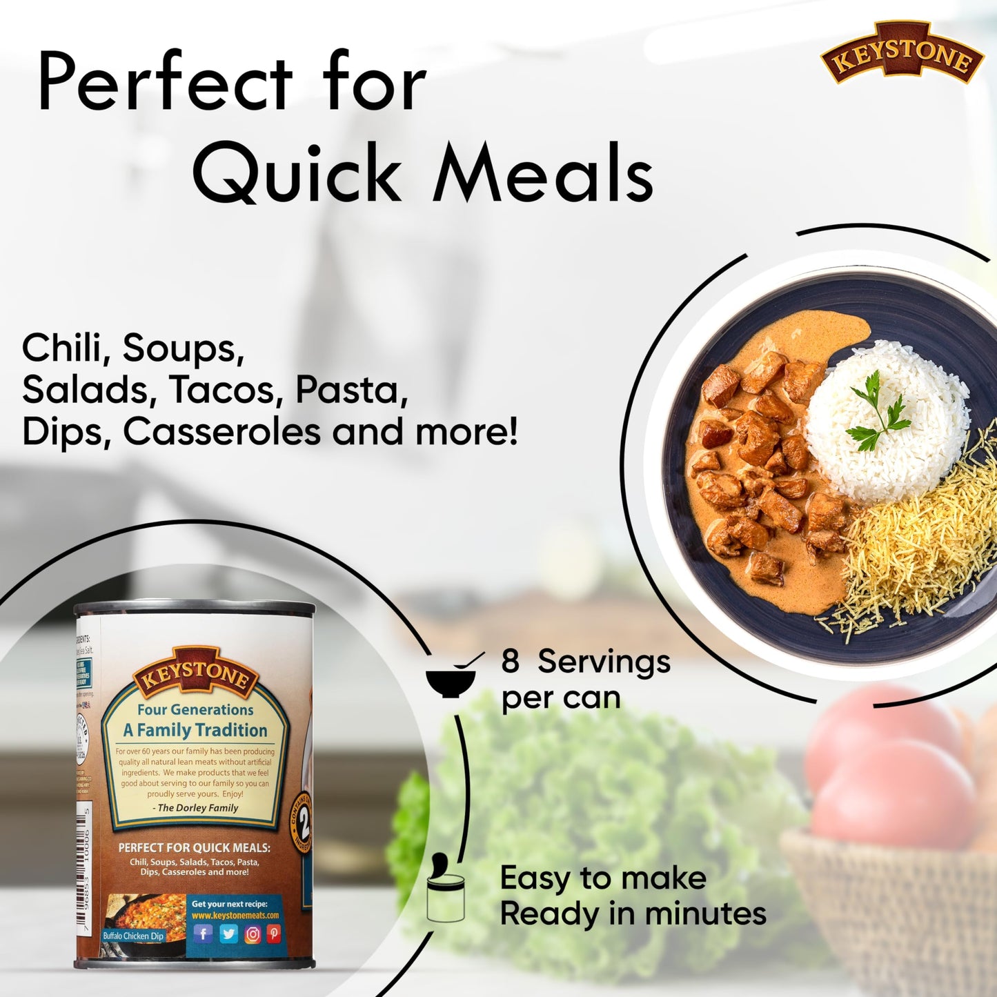 Keystone Meats Canned Chicken, 14.5 oz, Fully Cooked, 98% Fat Free, Pack of 6, Gluten Free, Made in USA