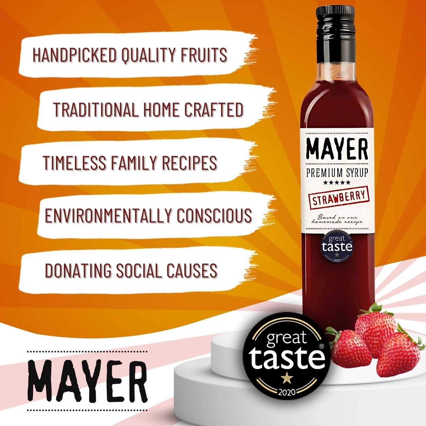 Mayer Strawberry Syrup - All-Natural, Vegan, Gluten-Free - 16.9 Fl Oz (Pack of 1)
