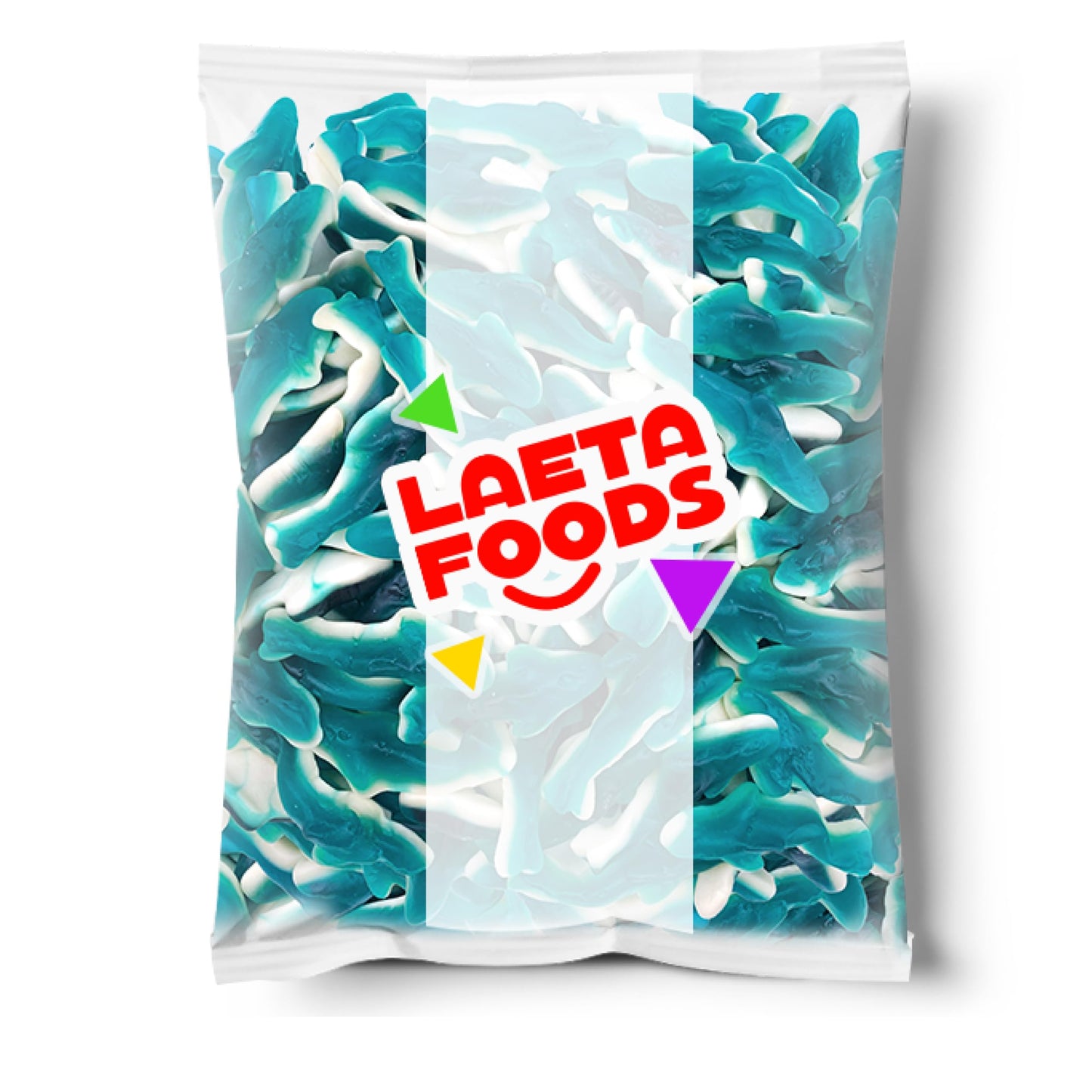 Blue Sharks Gummies - Raspberry Marshmallow Flavored Candy (2 Pound Pack)