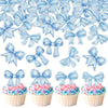 Cyodoos 40pcs Edible Blue Bowknot Cupcake Toppers Wafer Paper Bowknot Cake Dessert Picks Baby Shower Princess Cupcake Toppers fo