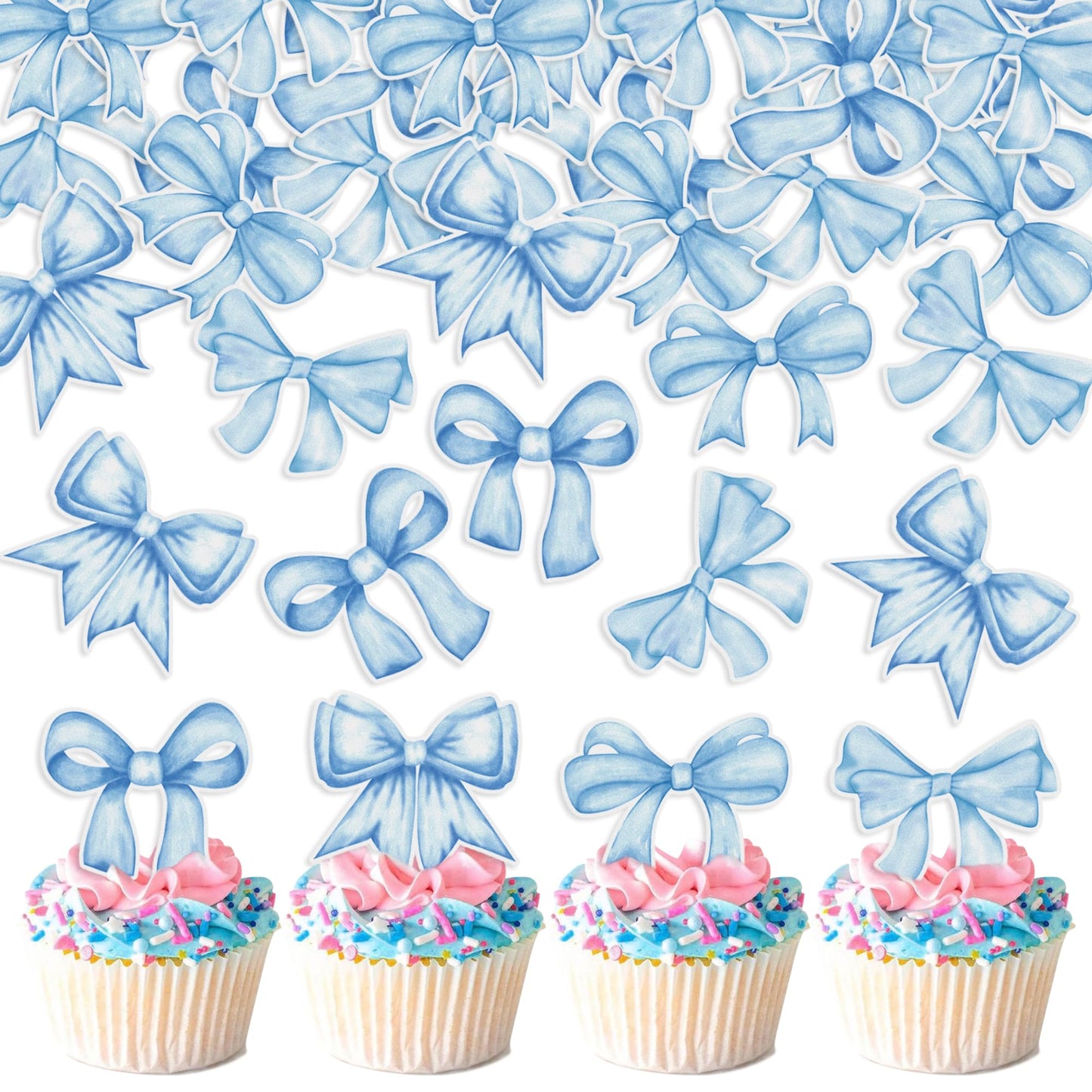 Cyodoos 24Pcs Purple Bow Cake Topper Bowknot Cupcake Toppers Cake Dessert Picks Decoration For Baby Shower Birthday Wedding Part