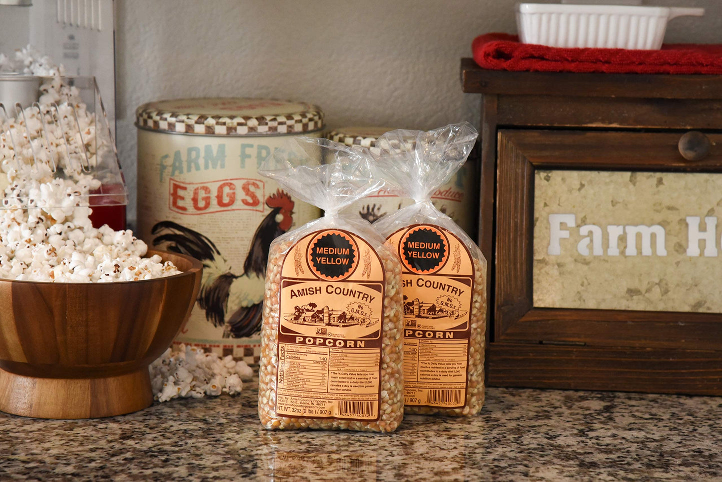 Amish Country Popcorn | 2 lb Bags | Popcorn Kernels | Old Fashioned, Non-GMO and Gluten Free (2 Pound (Pack of 2), Medium Yellow