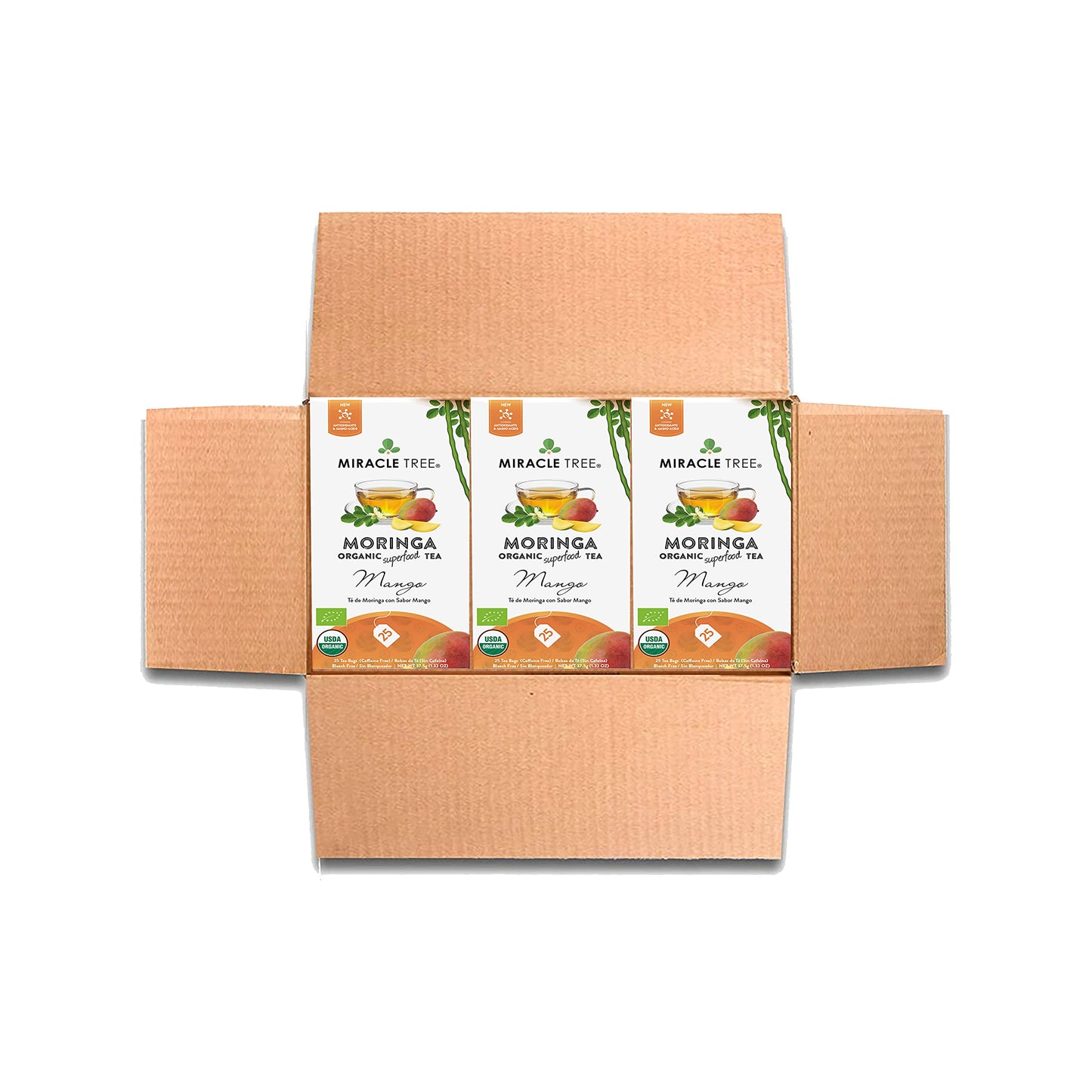 Miracle Tree Organic Moringa Superfood Tea - 25 Count (Pack of 3) - Caffeine-Free, Vegan, Gluten-Free, Non-GMO