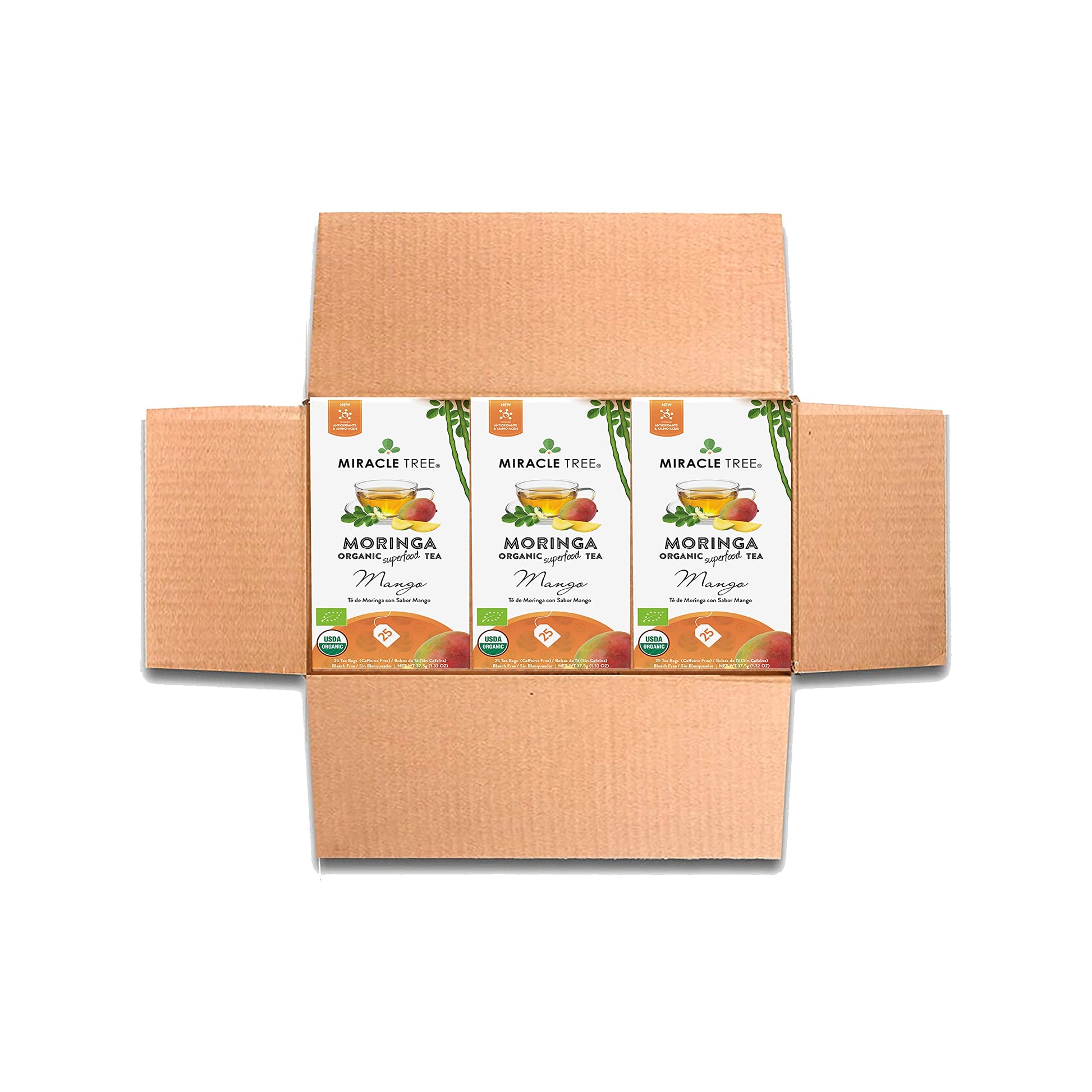 Miracle Tree Organic Moringa Superfood Tea - 25 Count (Pack of 3) - Caffeine-Free, Vegan, Gluten-Free, Non-GMO