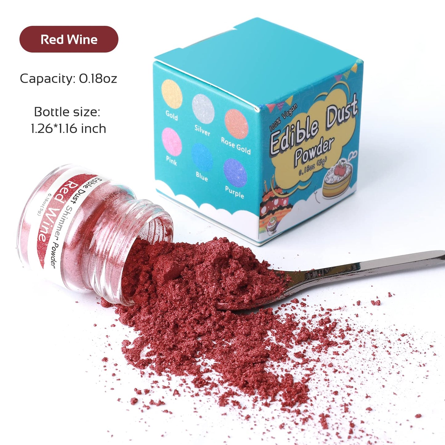 Jelife Edible Luster Dust - 5g Metallic Powder for Cake Decorating, Chocolates, Vegan, Bur dy