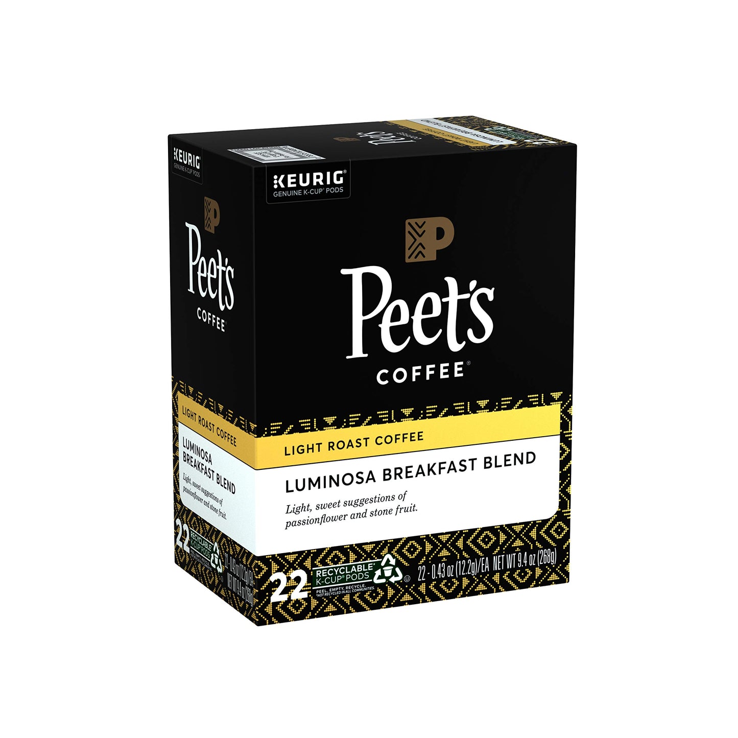 Peets Coffee Luminosa Breakfast Blend K-Cup Pods, Light Roast, 22 Count, Compatible with Keurig malt-inspired