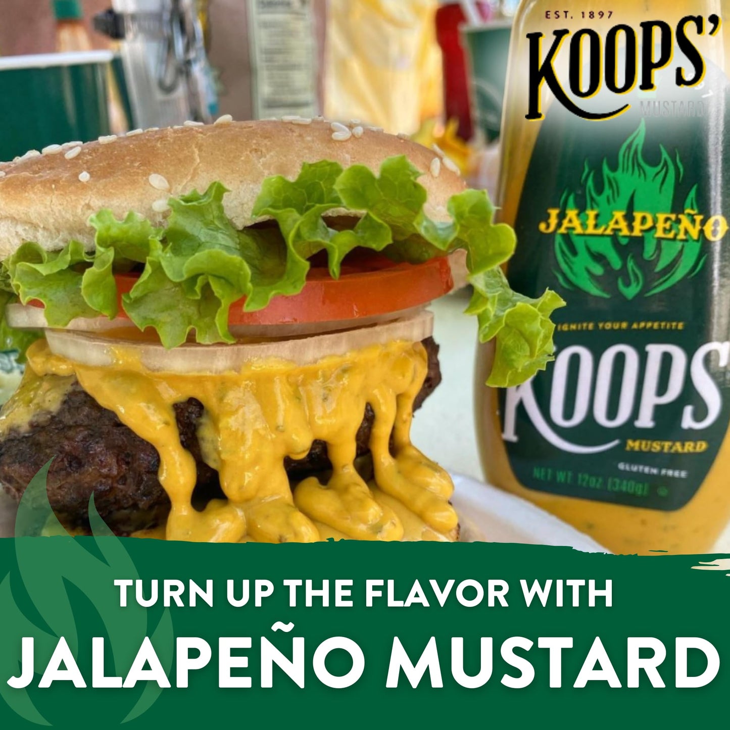 Koops Jalapeno Mustard - Spicy Gourmet Mustard, Gluten-Free, Kosher, Made in USA, From Quality Mustard Seeds, Hot Mustard Sauce