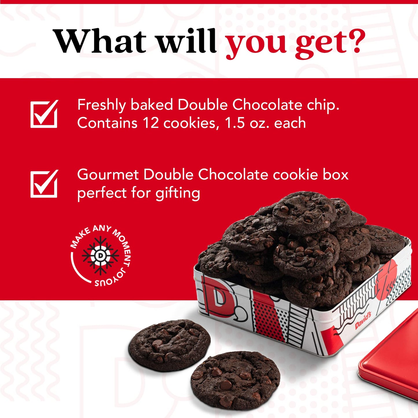 Davids Cookies Double Chocolate Chunk Cookies - Handmade Gourmet   - 1lb All Natural Gift Basket