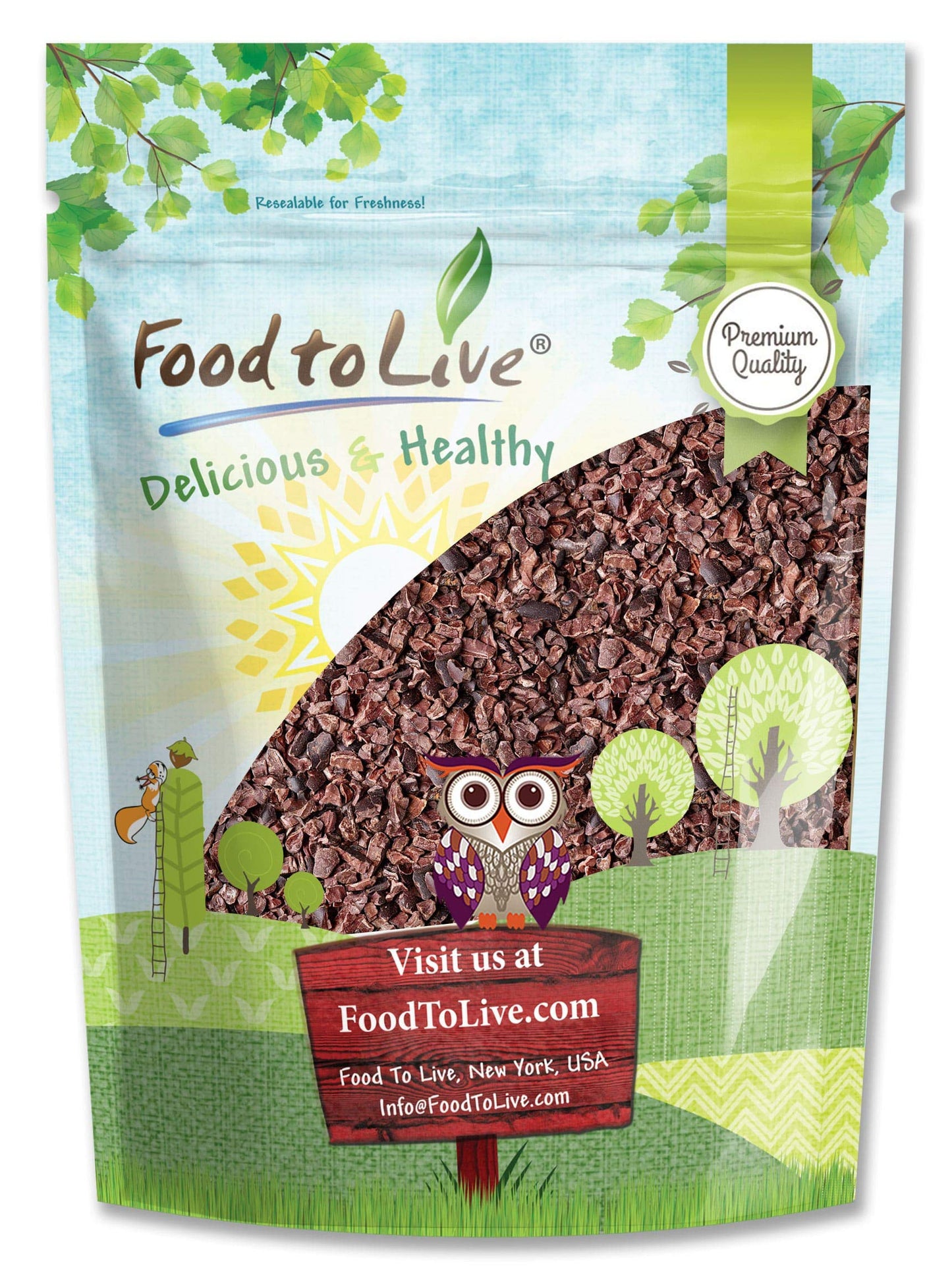 Food to Live Cacao Nibs, Raw Unsweetened, Kosher Vegan, 8 Ounces