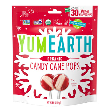 Yumearth Organic Candy Cane Lollipops - Individually Wrapped Peppermint Pops - Dye Free, Allergy Friendly, Non Gmo, Gluten Free,