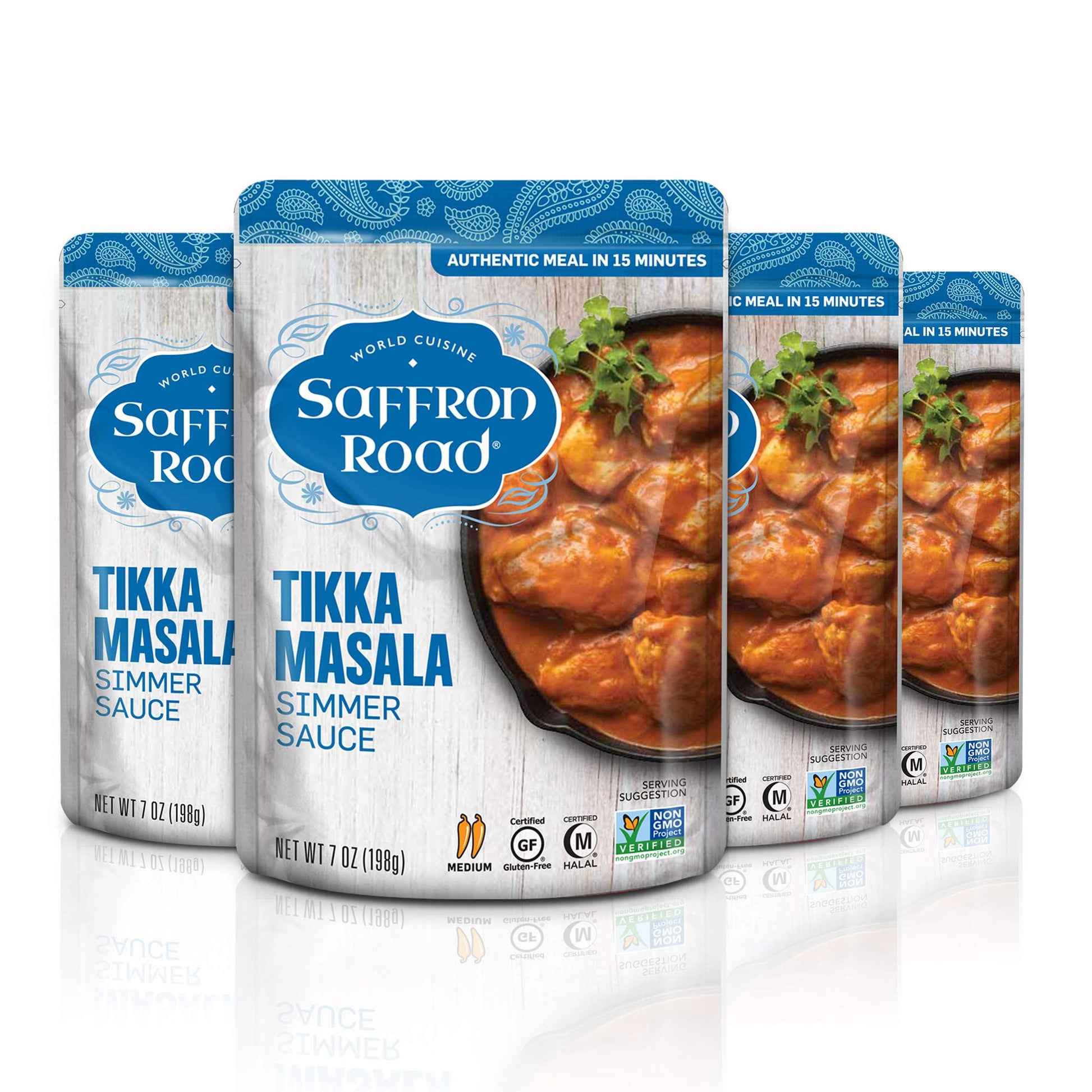 Saffron Road Tikka Masala Simmer Sauce – Indian Curry Sauce, Stir Fry & Marinade, No Artificial Flavors, Colors, Or Preservatives, Non-Gmo, Gluten-Free, Halal, Kosher, Vegetarian (7 Oz, Pack Of 4)