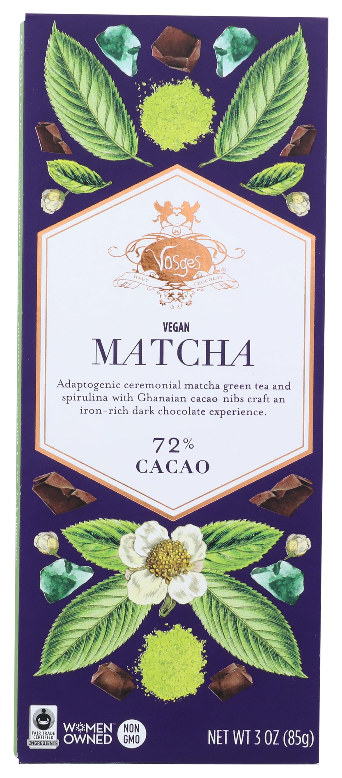Vosges Haut-Chocolat , & Spirulina Super-Dark Chocolate Bar, Matcha Green Tea, 3 Ounce