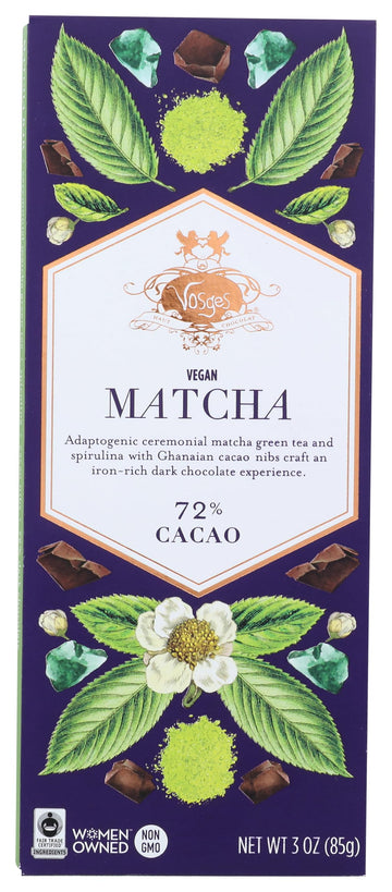 Vosges Haut-Chocolat , & Spirulina Super-Dark Chocolate Bar, Matcha Green Tea, 3 Ounce