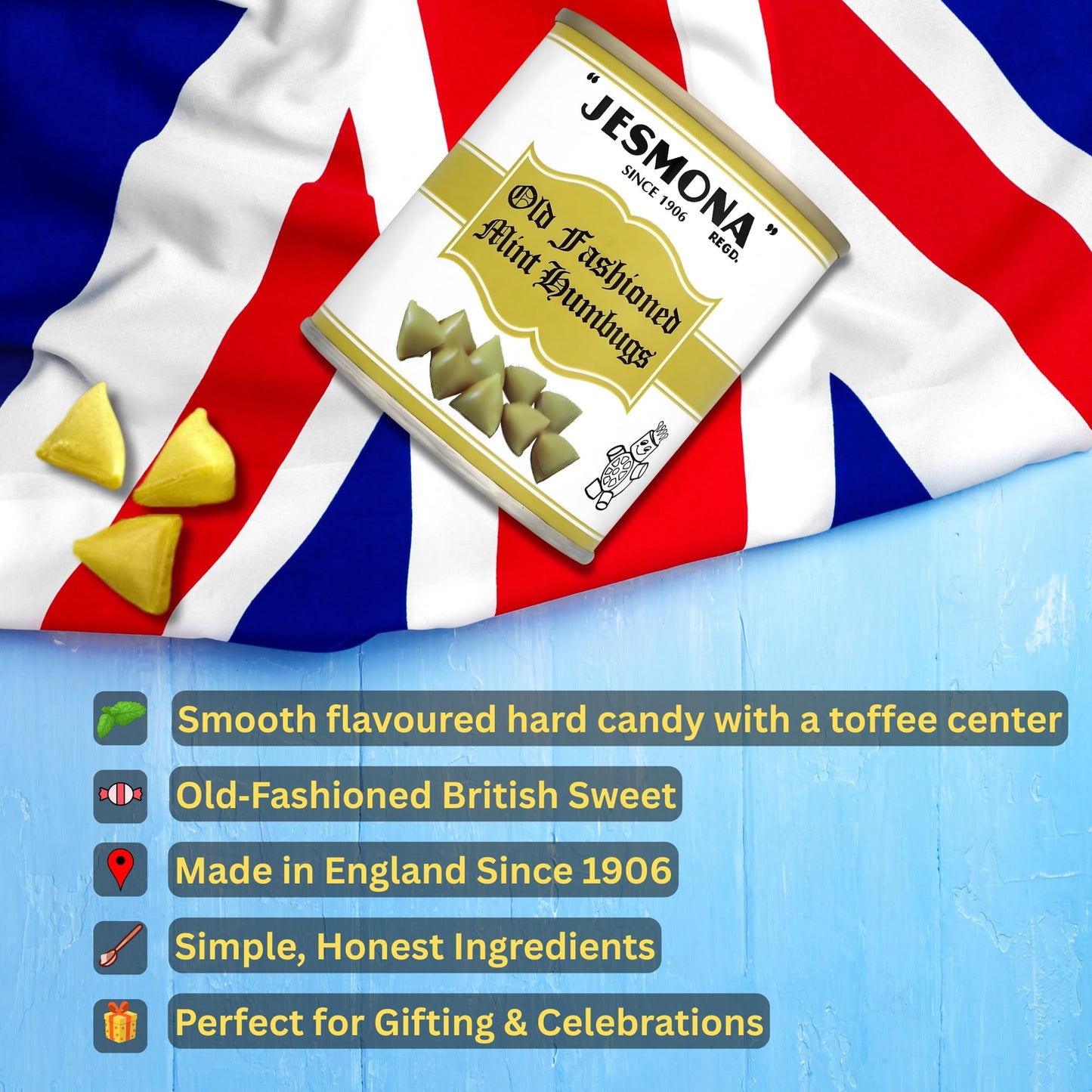 Jesmona Old Fashioned Mint Humbugs Candy | Imported from UK | Classic British Sweets for Birthday & Holiday | Gift English Toffe