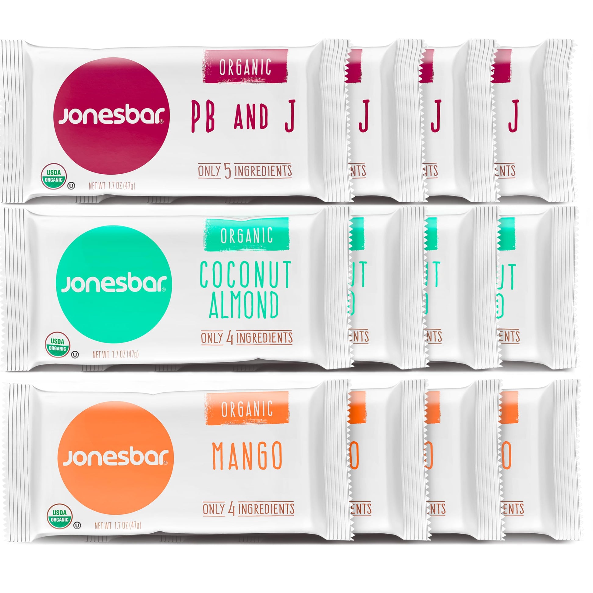 Jonesbar Fruit Lovers (12 Count (Pack Of 1)), Usda Organic Fruit & Nut Bar, Non-Gmo, Kosher, Vegan, Gluten Free, Simple Snack Ba