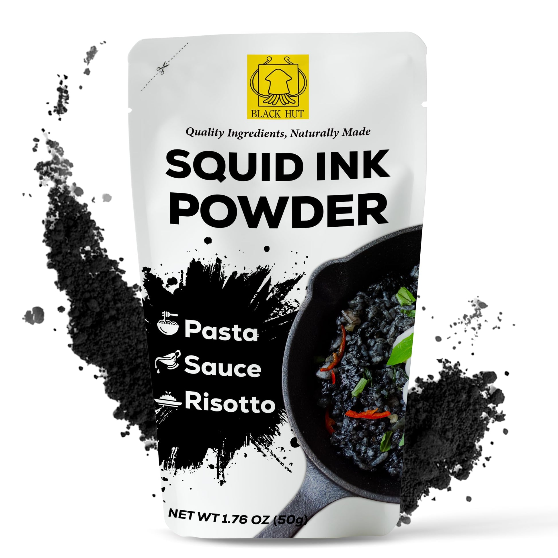Black Hut Squid Ink Powder, Food Coloring For Rice Noodles Pasta Spaghetti Risotto, Nero Di Seppia, Tinta De Sepia, Halal Certif