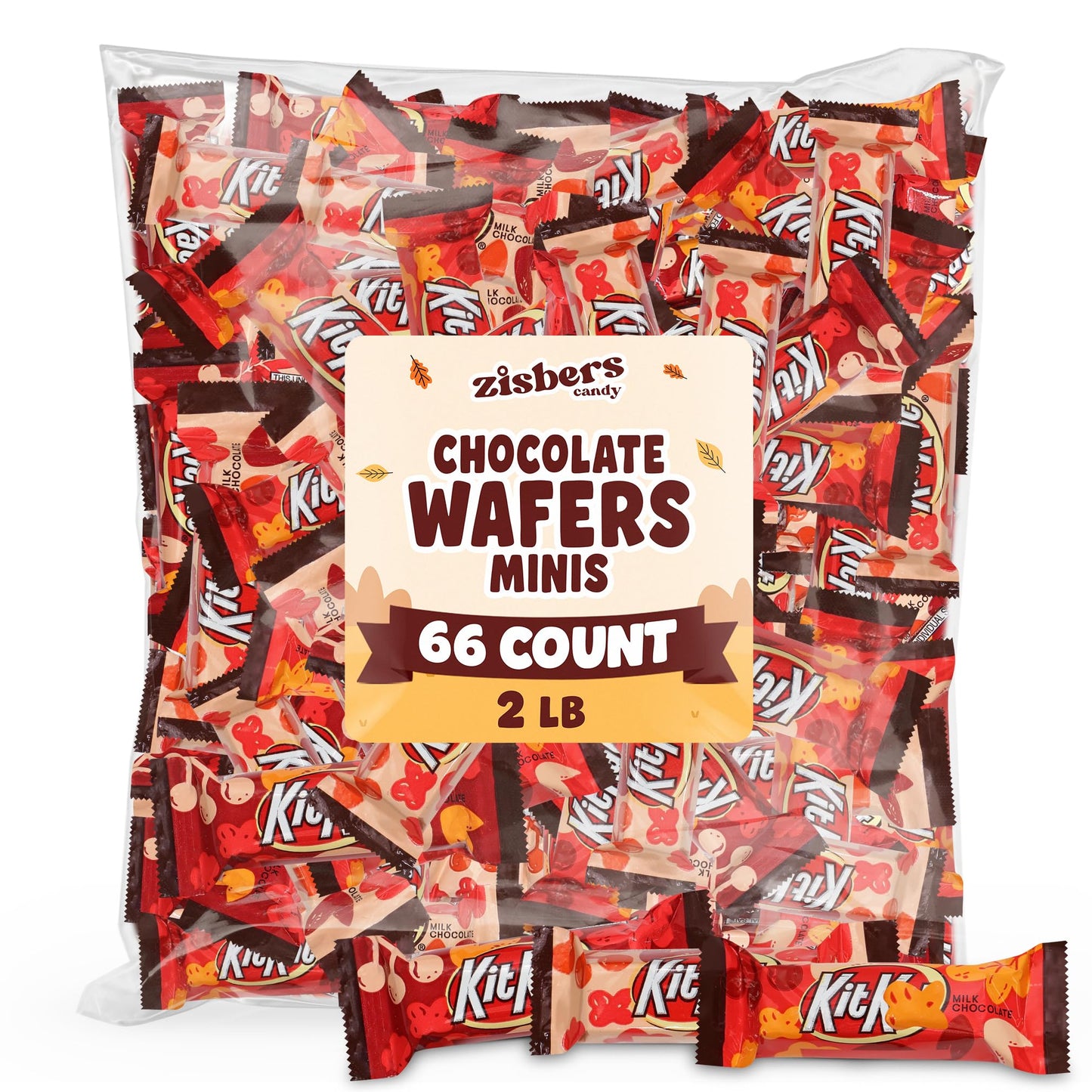 Thanksgiving Candy Milk Chocolate Wafer Minis - Individually Wrapped Autumn Fall Themed Milk Chocolate Wafer Candy For Thanksgiving Parties  Gifts & Treats - 66 Pieces