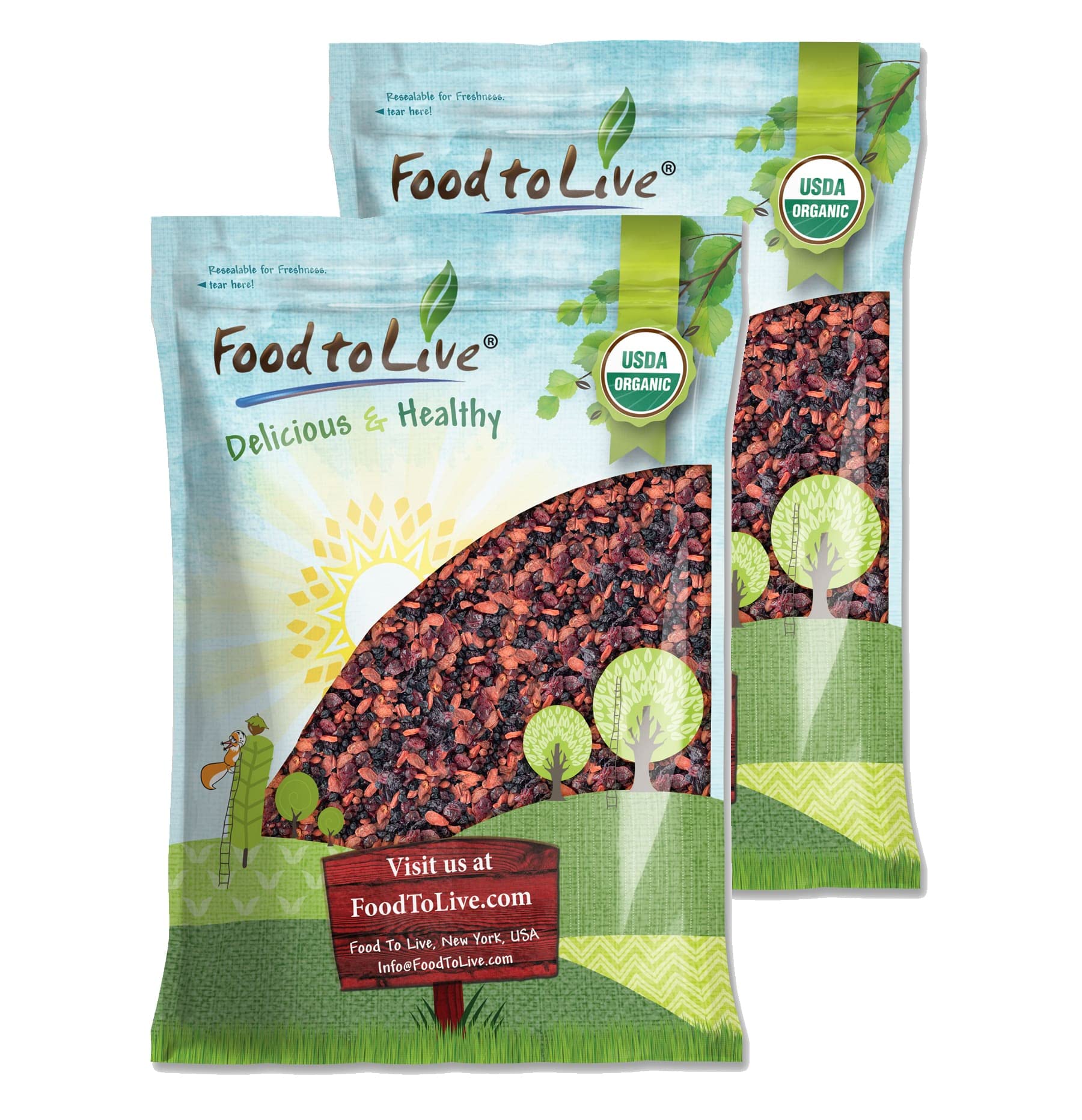Organic Yummy Berries Mix, 16 Pounds - A Blend of Non-GMO Dried Cranberries, Blueberries, Cherries, Goji Berries, Vegan, Unsulfu