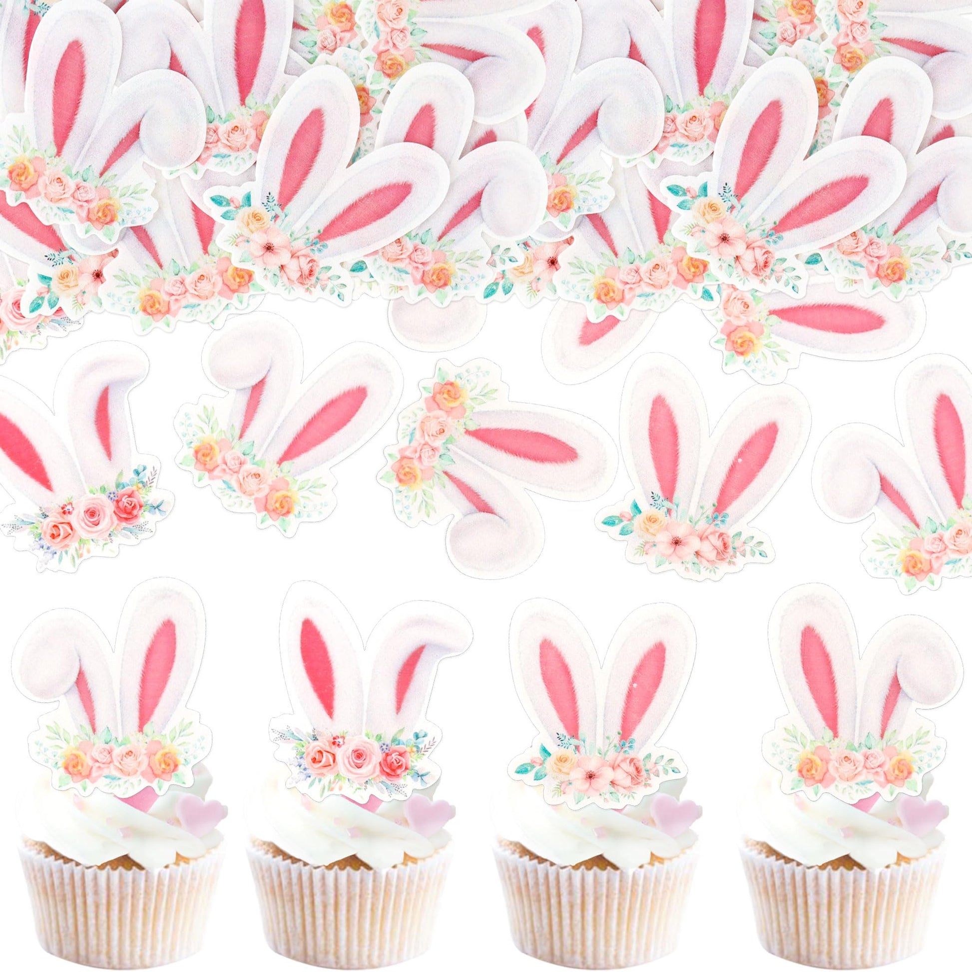 Keaziu 40-Pack Edible Wafer Paper Cupcake Toppers for Easter Bunny Party Decorations - Ears