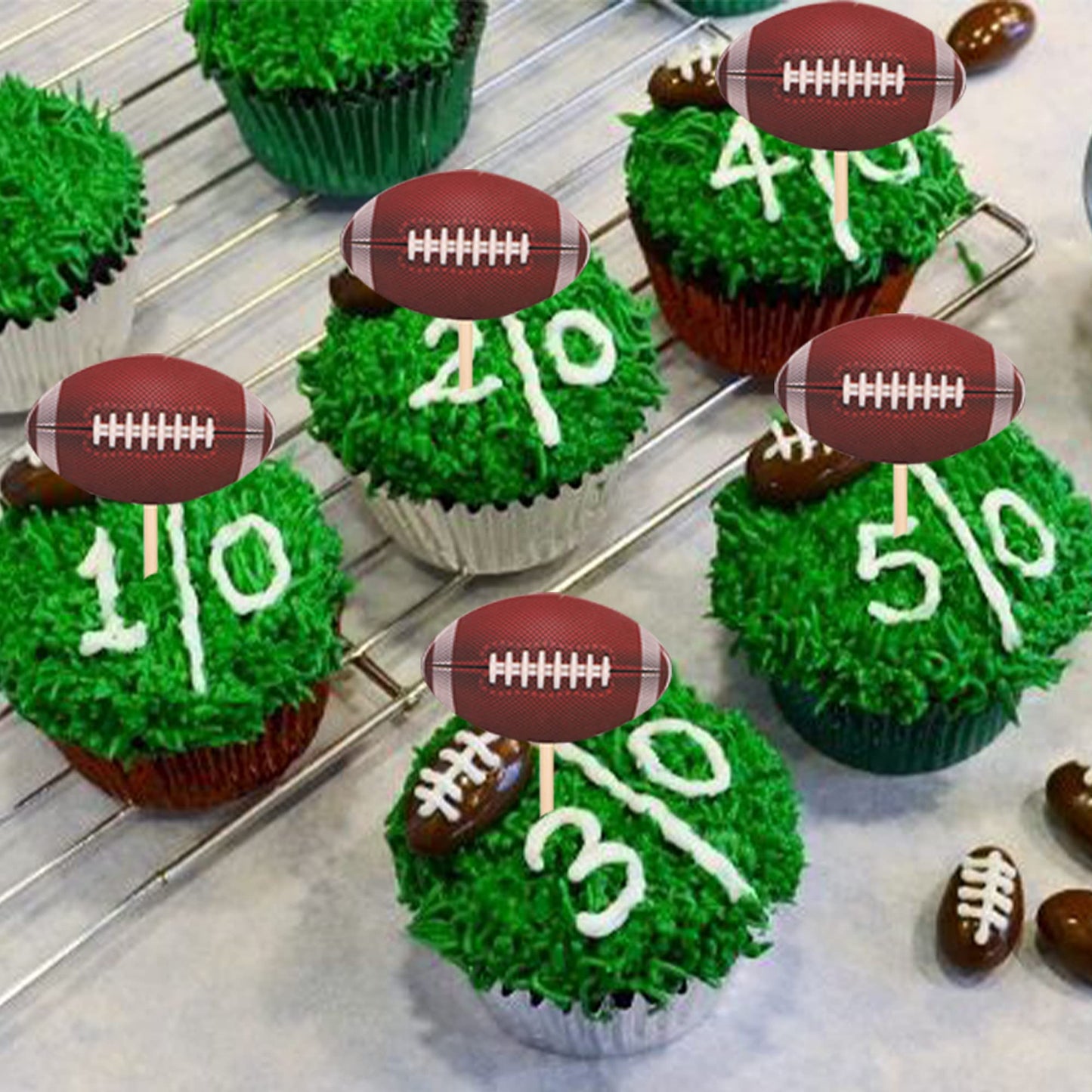 YCTHUNFISH 24 Pack American Football Cupcake Toppers for Rugby Theme Baby Shower Kids Birthday Party Decorations