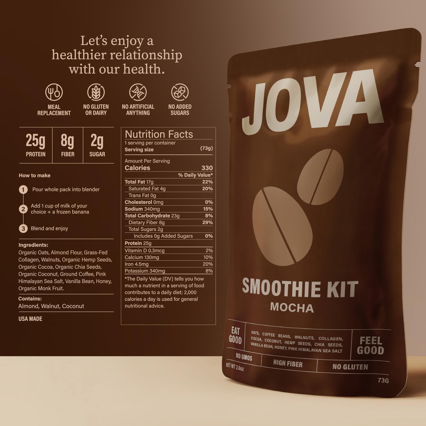 JOVA Smoothie Sampler Pack | Includes Mocha, Cinnamon & Vanilla Cream | 25g Protein | Gluten-Free, Non-GMO, No Added Sugar | Eas
