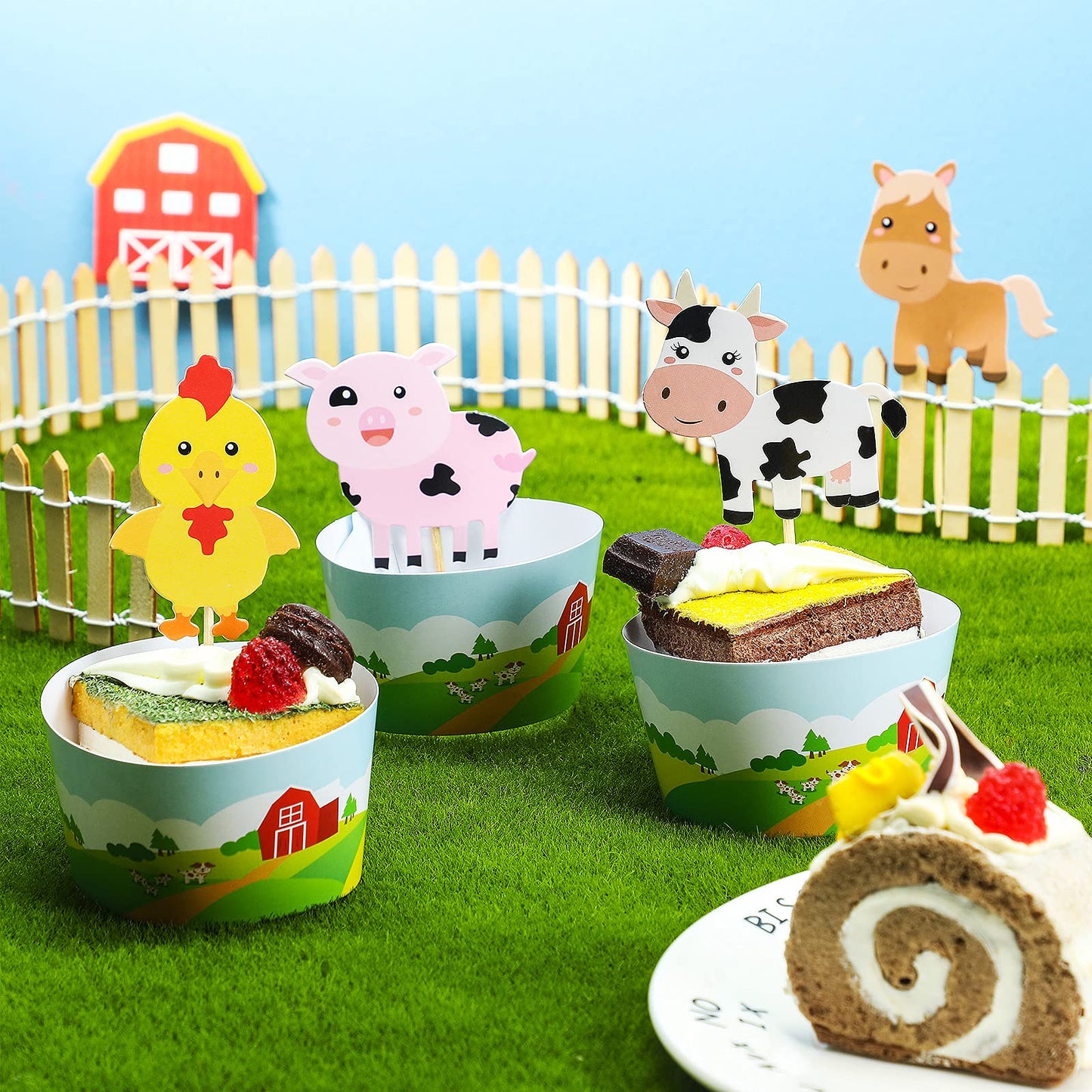 48 Pieces Farm Animal Theme Cupcake Topper And Wrappers Rustic Farmhouse Cupcake Picks Cup Wrapper For Farm Theme Party Birthday
