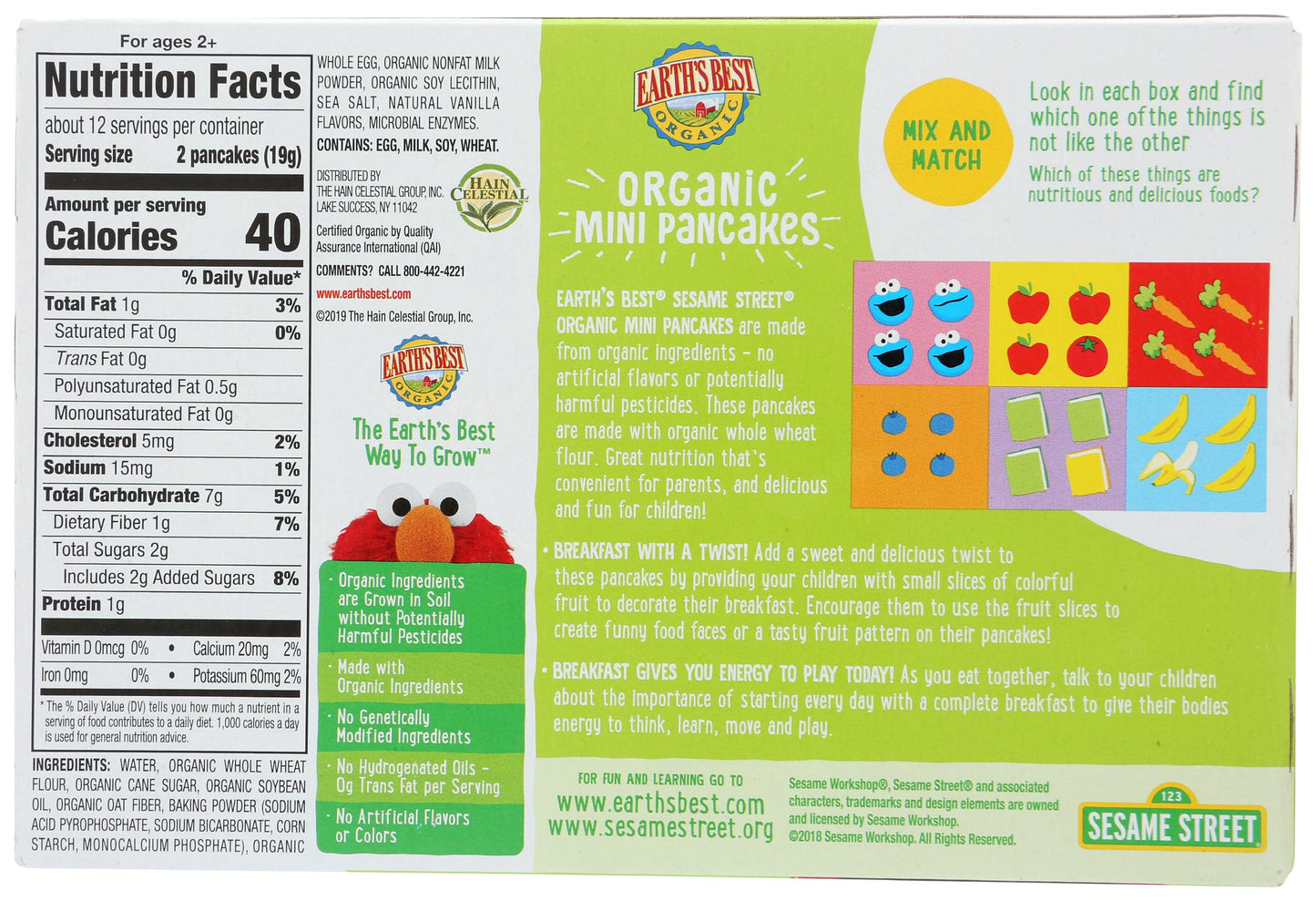 Earths Best Sesame Street Organic Homestyle Mini Pancakes, 8 oz Box