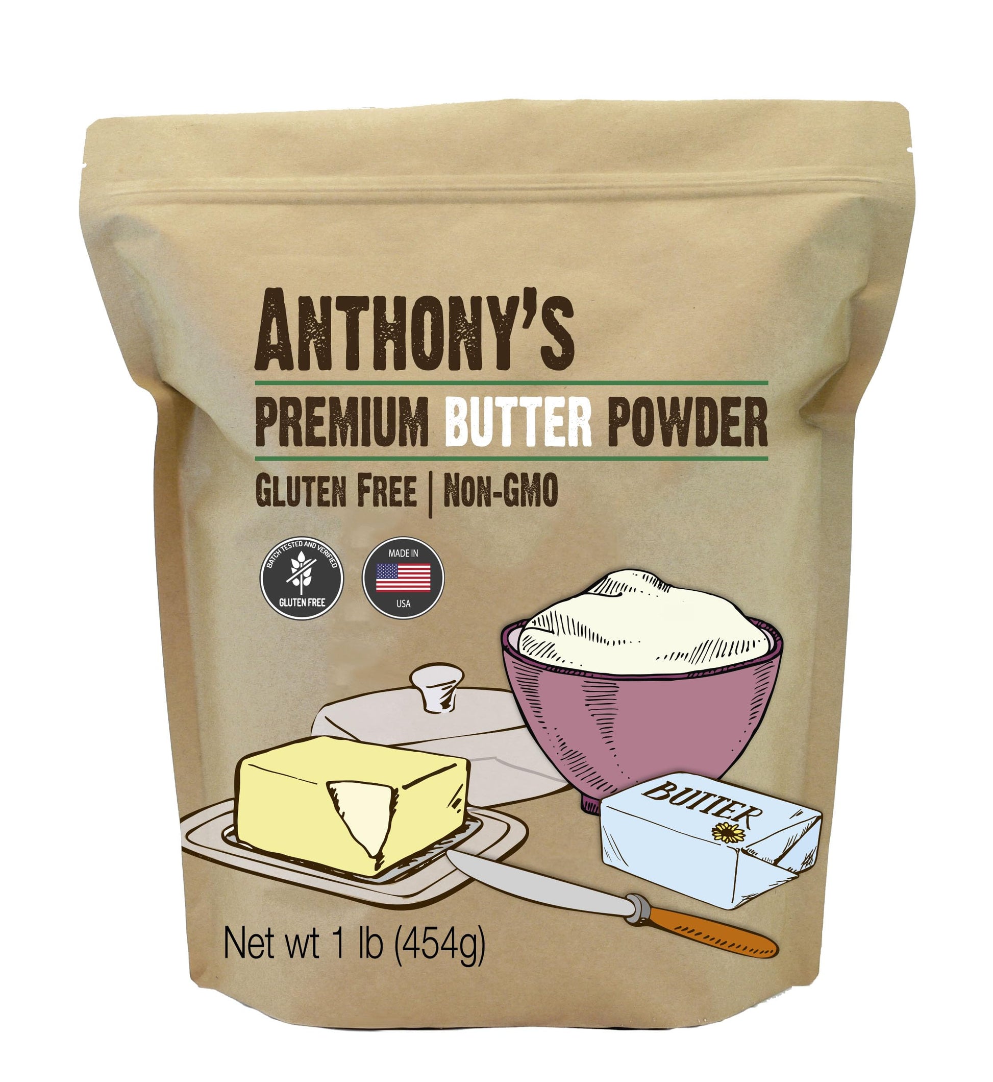 Anthonys enhanced Butter Powder, 1 lb, Gluten Free, Non GMO, Made in USA, Keto Friendly,   Free