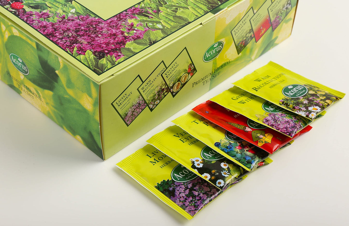 Acorus Enhanced Tea Set - Natural Herbal Tea Variety Pack, Gift Set Of 6 Different Teas, 60 Bags Individually Wrapped, Herbal Sampler Box
