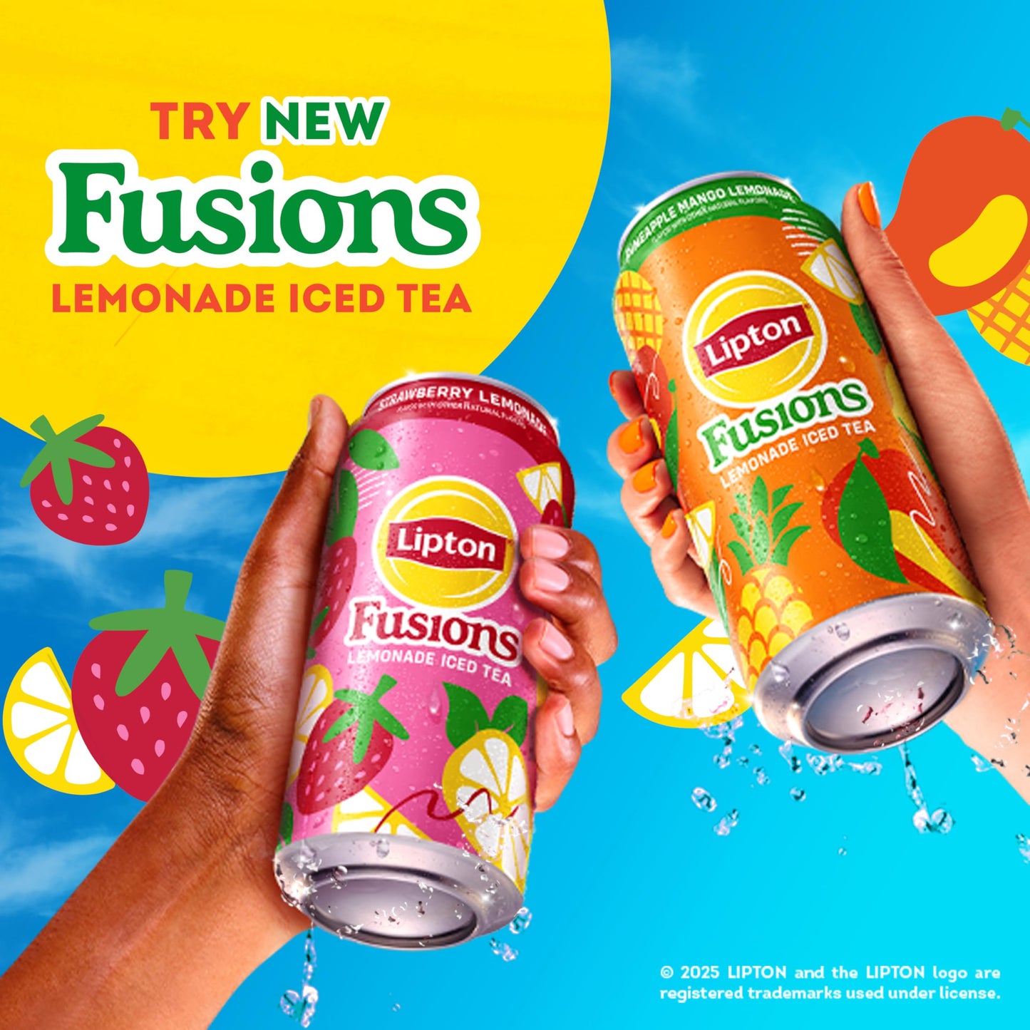 Lipton Fusions Strawberry Lemonade & Iced Tea, 16 Fl Oz Cans, Pack of 12