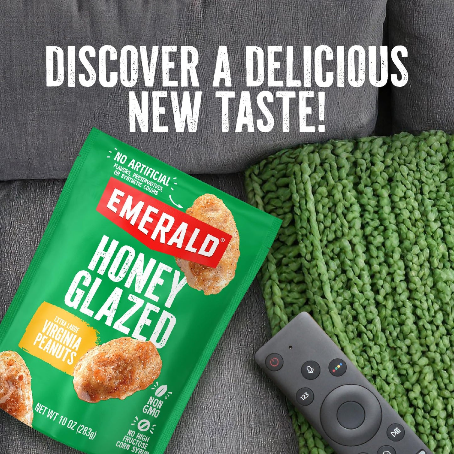 Emerald Nuts Honey Glazed Xl Virginia Peanuts (1-Pack) | 10 Oz Resealable Bag | Kosher Dairy Certified, Non-Gmo, Contains No Art