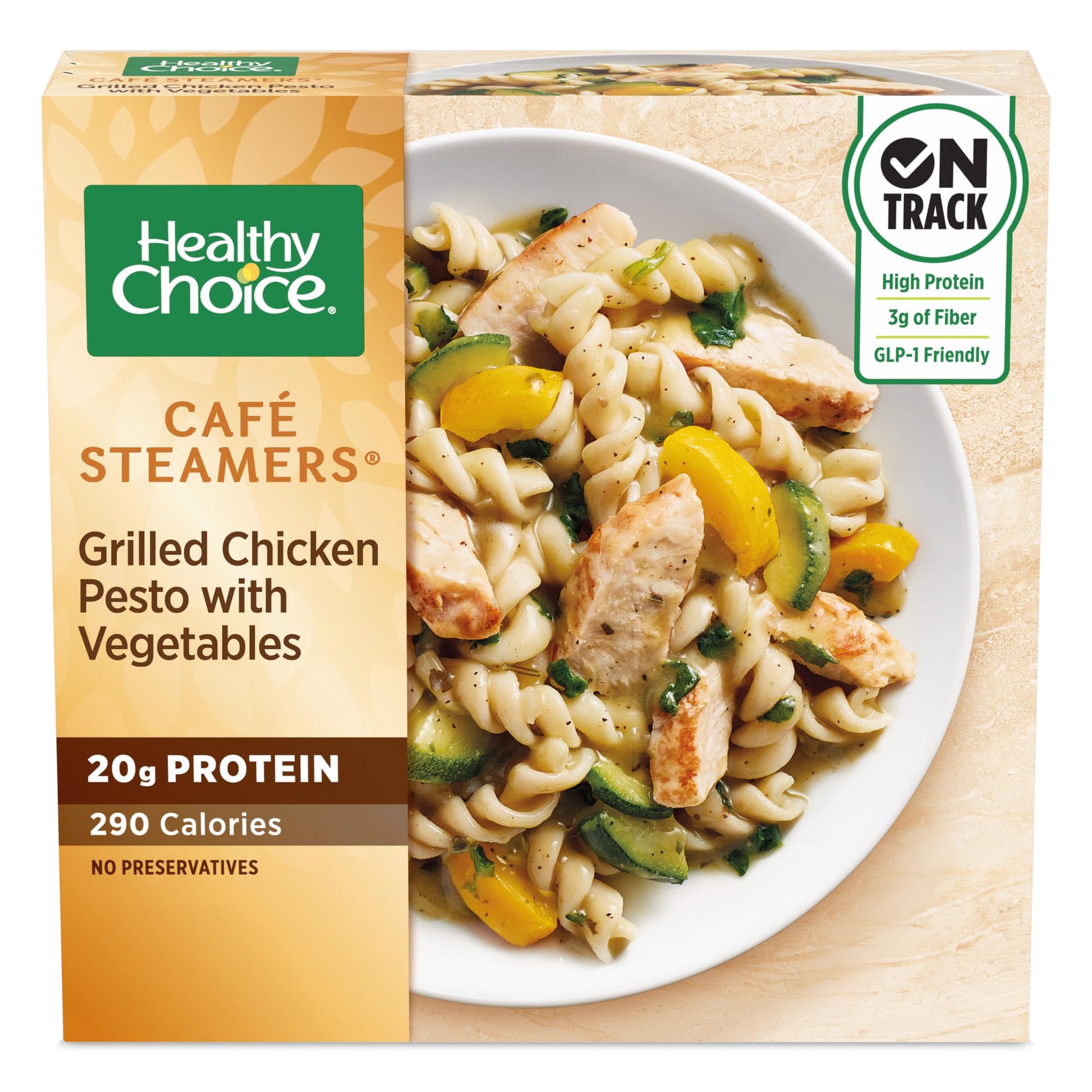 Healthy Choice Cafe Steamers Grilled Chicken Pesto with Vegetables, Convenient Microwave Meal Made With No Preservatives, Frozen