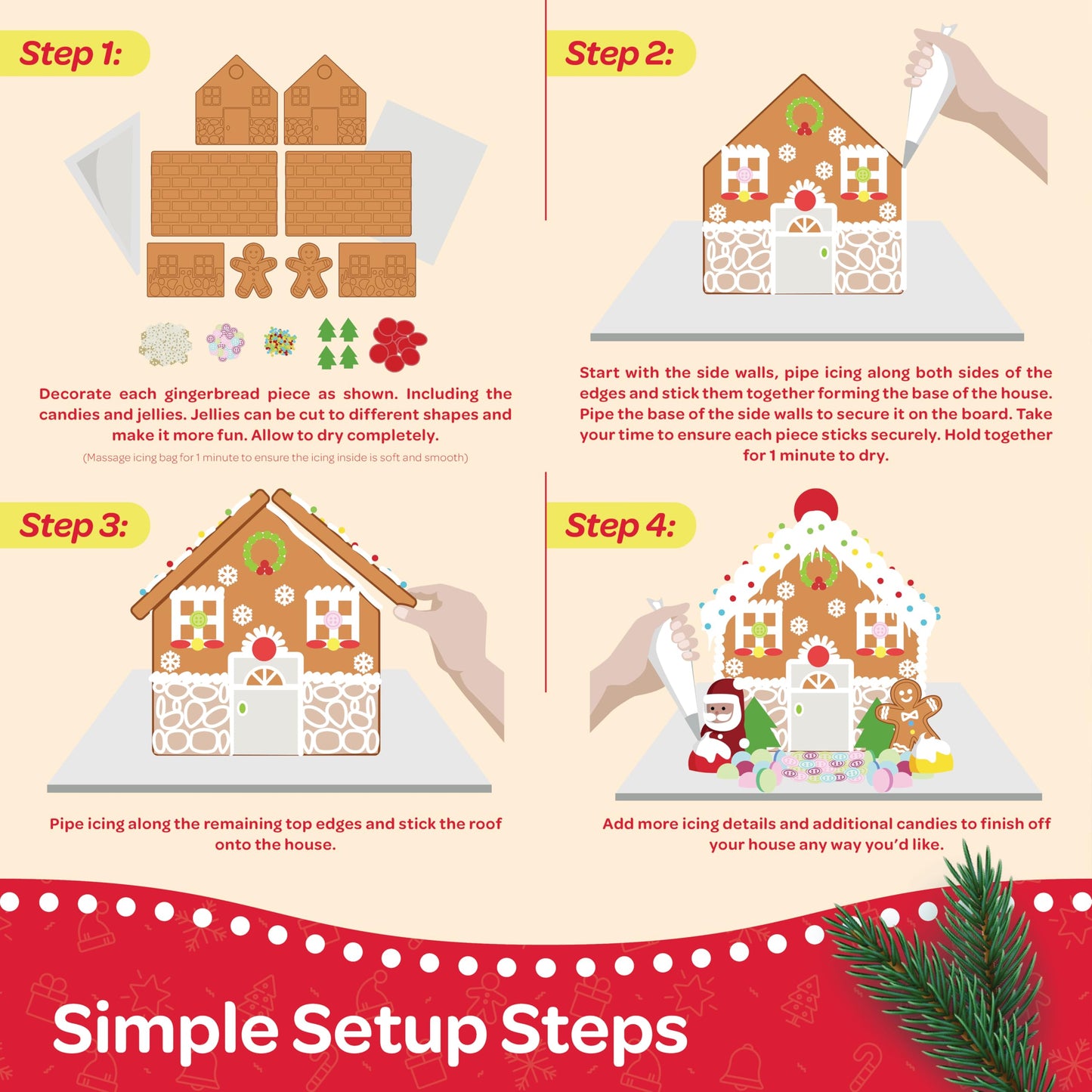 Big Gingerbread House kit, Gingerbread House, Holiday Activity for Kids - Ease Crafted Grooves Decor - kit Includes; 1 House, 2
