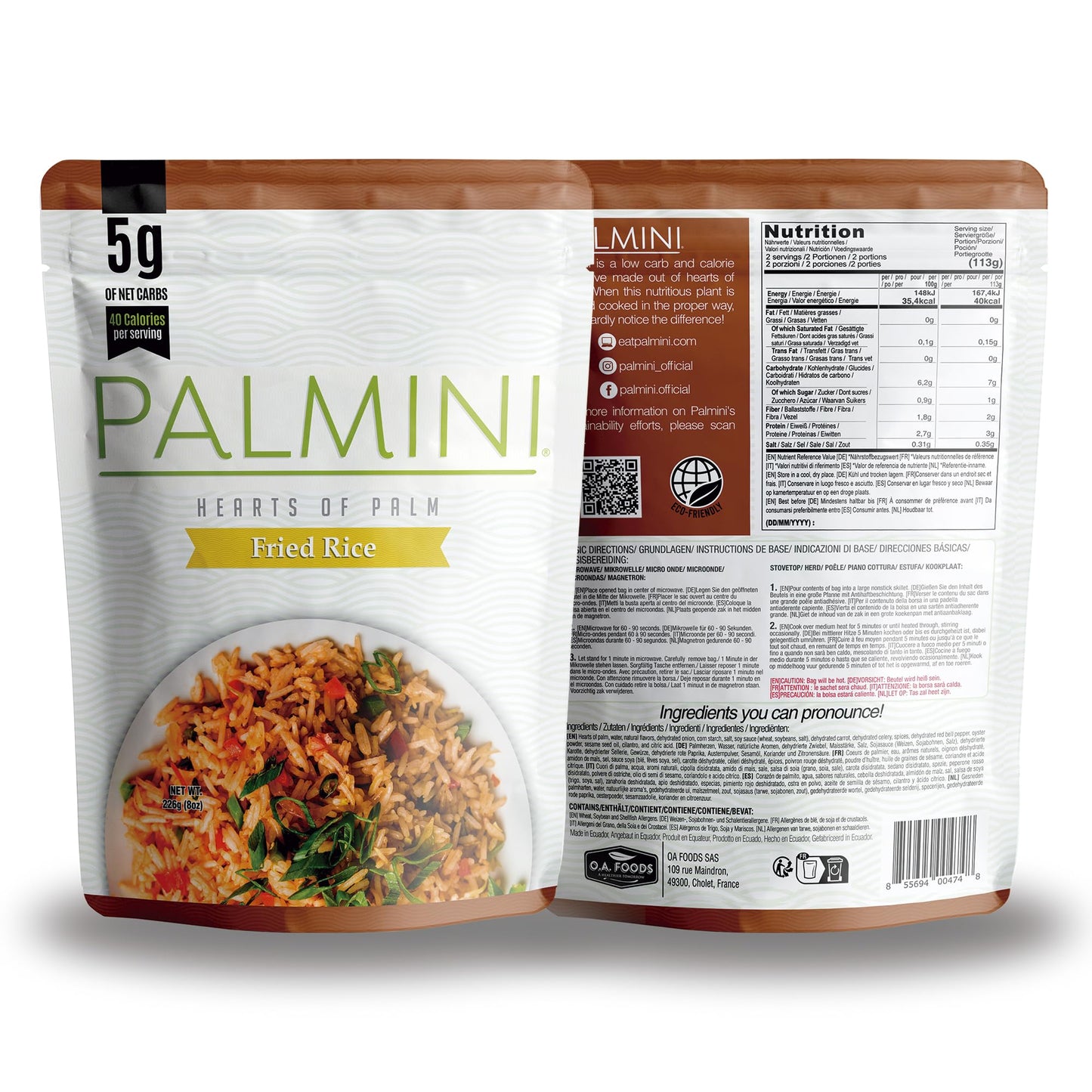 Palmini Fried Rice | Low-Carb Hearts of Palm Rice | Keto, Gluten Free, Vegan | 8 Ounce Pouch - Pack of 6