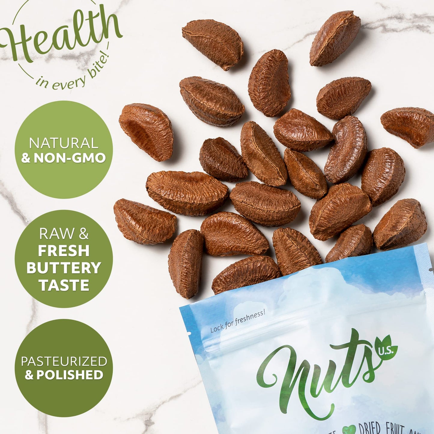 NUTS U.S. - Brazil Nuts In Shell | No Added Colors and No Artificial Flavors | Non-GMO and Natural | Fresh Buttery Taste and Raw | Pasteurized and Polished Brazil Nuts Packed In Resealable Bags!!! (6 LBS)