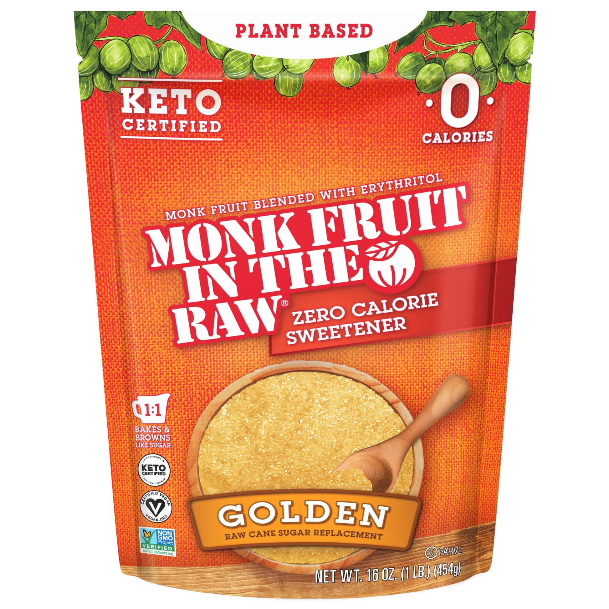 IN THE RAW Monk Fruit Sweetener with Erythritol, Sugar-Free, 16 oz Bakers Bag, Natural, Pack of 1