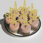 Rssta i Unicorn Horn Cupcake Toppers, 24 Pack, Glitter Paper Decorations for Baby Shower & Kids Birthday Party, Design 3 Gold