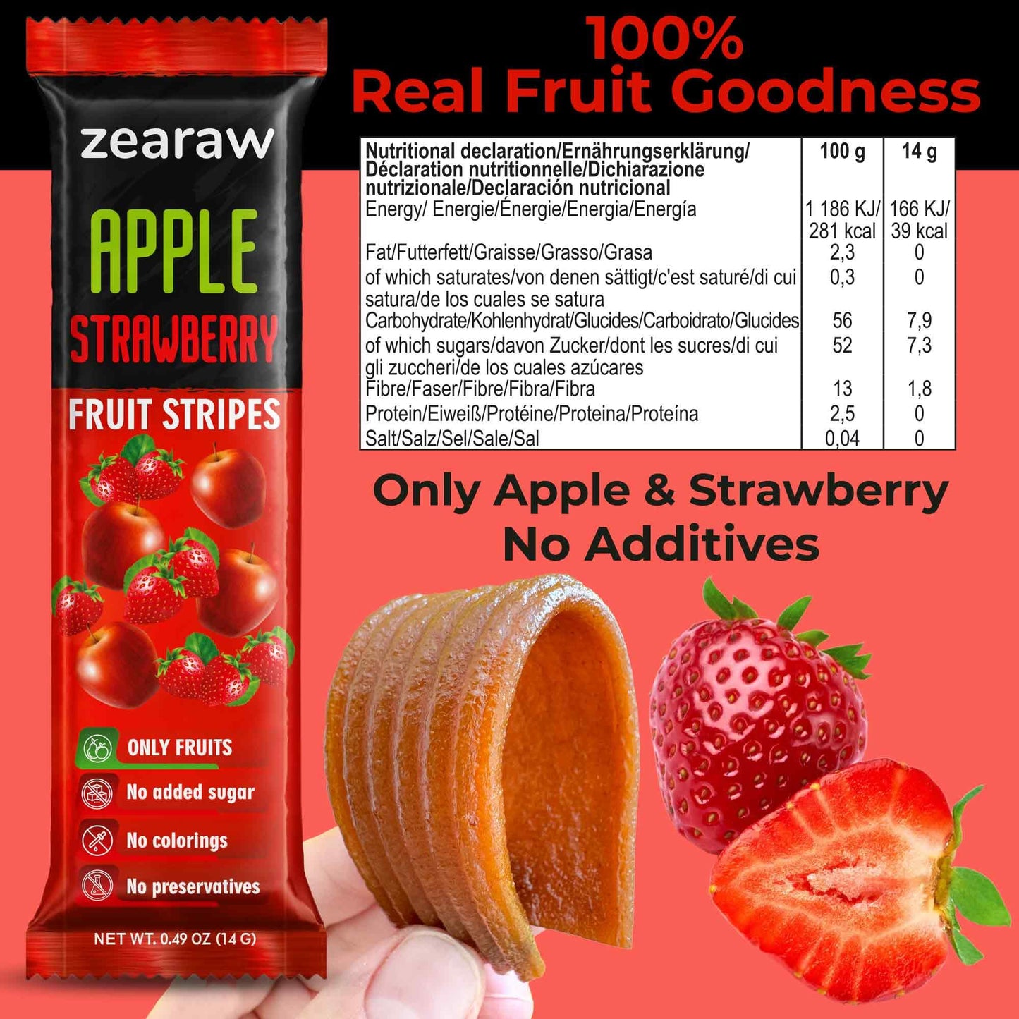 Zearaw Healthy Fruit Snacks For Adults And Kids - 30 Organic Fruit Leather With Dried Apple, Apple-Strawberry, Pear-Mango - Vega