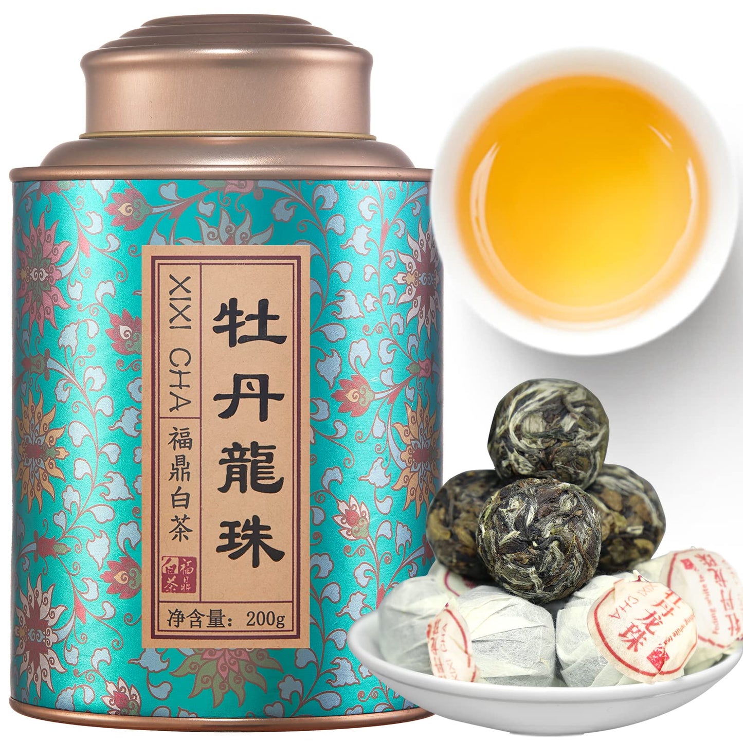 XIXICHA White Peony Tea Pearls, 7oz, Premium White Tea, Fuding Dragon Pearls, Rich in Antioxidants