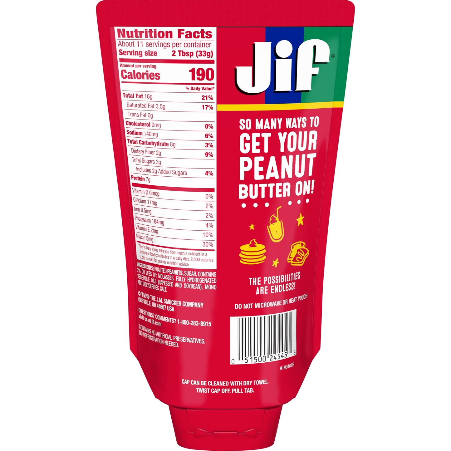 Jif Squeeze Creamy Peanut Butter Pouch, Smooth Texture, 13 Ounce (Pack of 4)