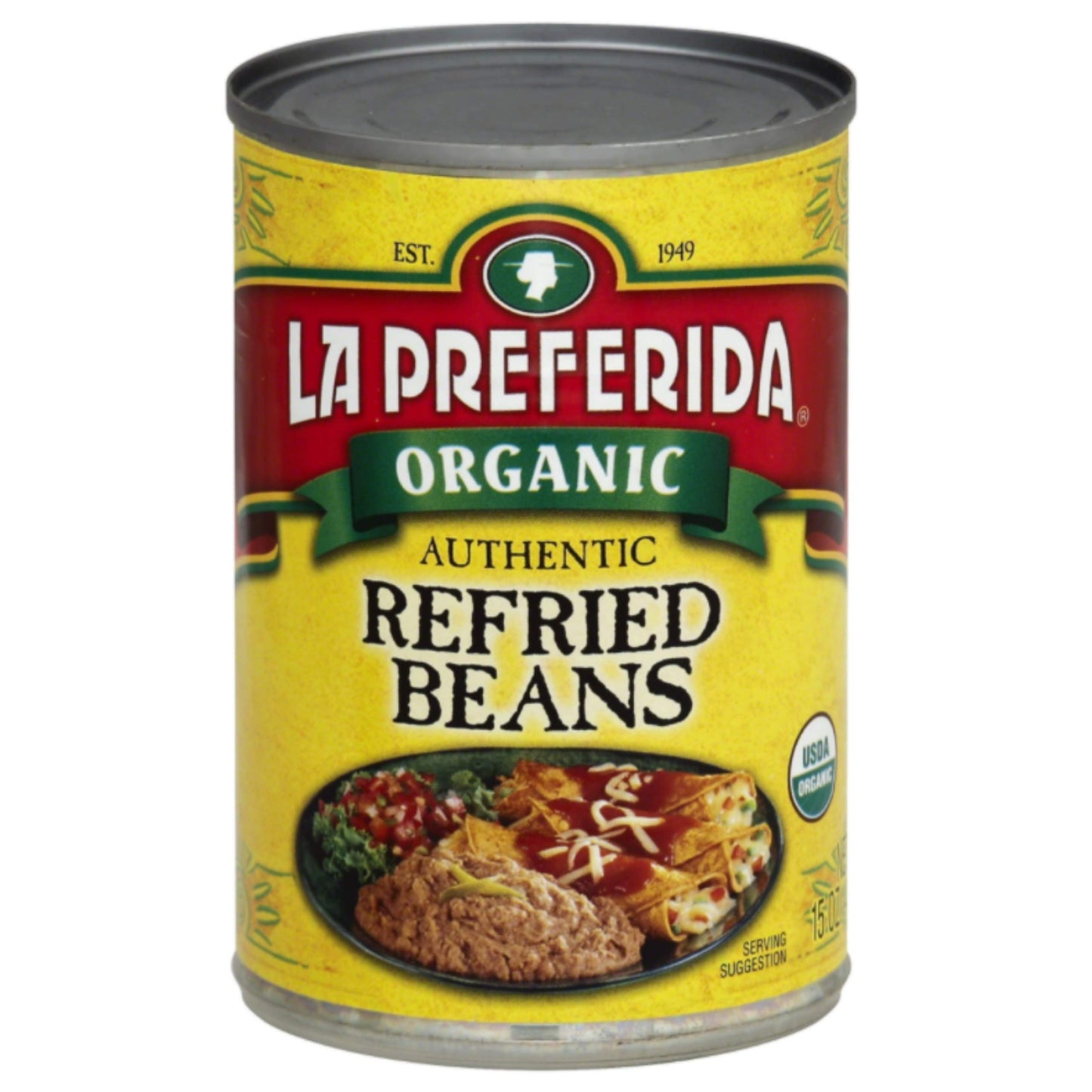 LA PREFERIDA Organic Refried Pinto Beans, 100% Vegan, 15 oz. (Pack of 18), USDA Certified, 9g Protein, 5g Fiber
